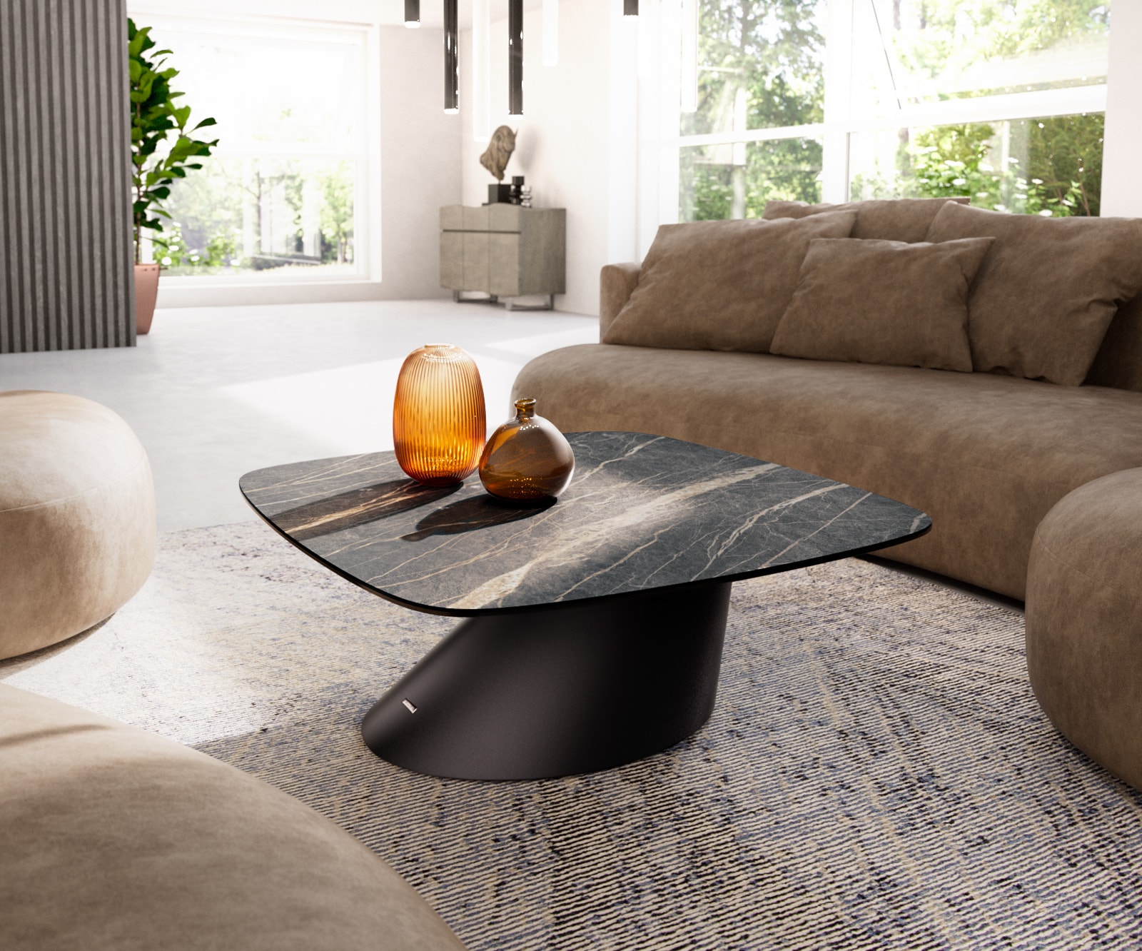 Delife Couchtisch Edge Boot 90x90 Cm Keramik Laminam® Noir Desir Braun Conis Metall Schwarz