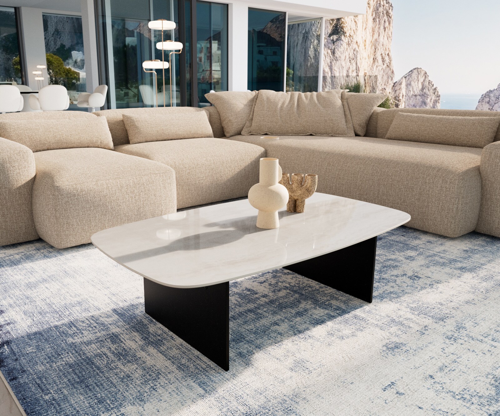 Couchtisch Edge Boot 120x70 cm Keramik Onyx Champagne Salto Metall Schwarz 1
