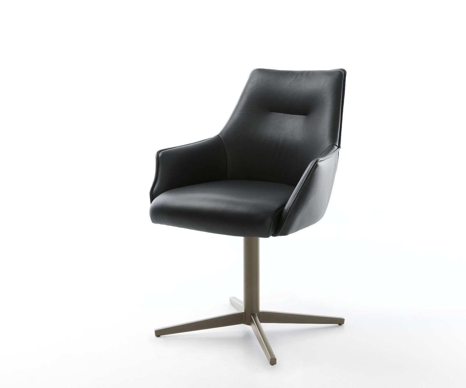 Drehstuhl Alja-Flex mit Armlehnen Echt-Leder Schwarz Fußkreuz Effektfinish Titan 360° drehbar Taschenfederkern Drehstuhl Alja-Flex mit Armlehnen Echt-Leder Schwarz Fußkreuz Effektfinish Titan 360° drehbar Taschenfederkern