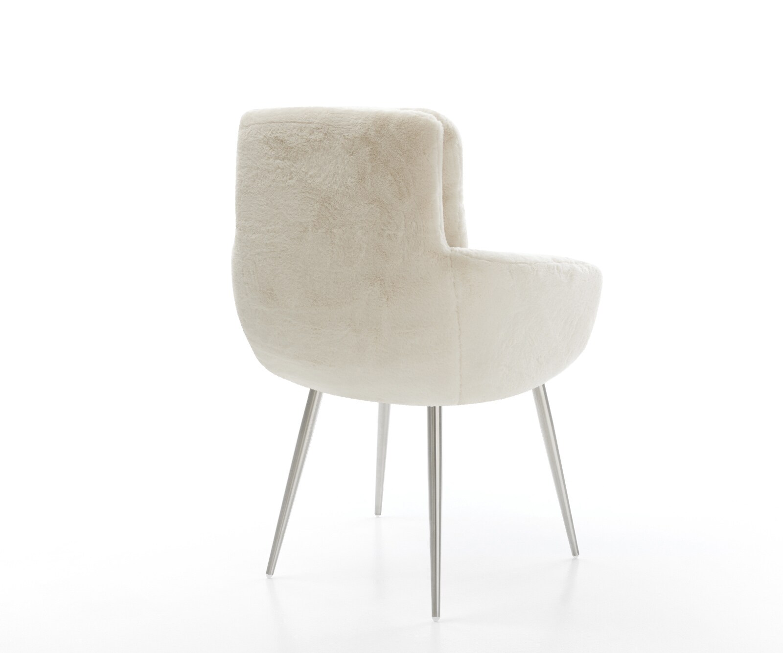 Esszimmerstuhl Abelia-Flex mit Armlehnen Plüsch Creme-Weiß 4-Fuß konisch Edelstahl 4