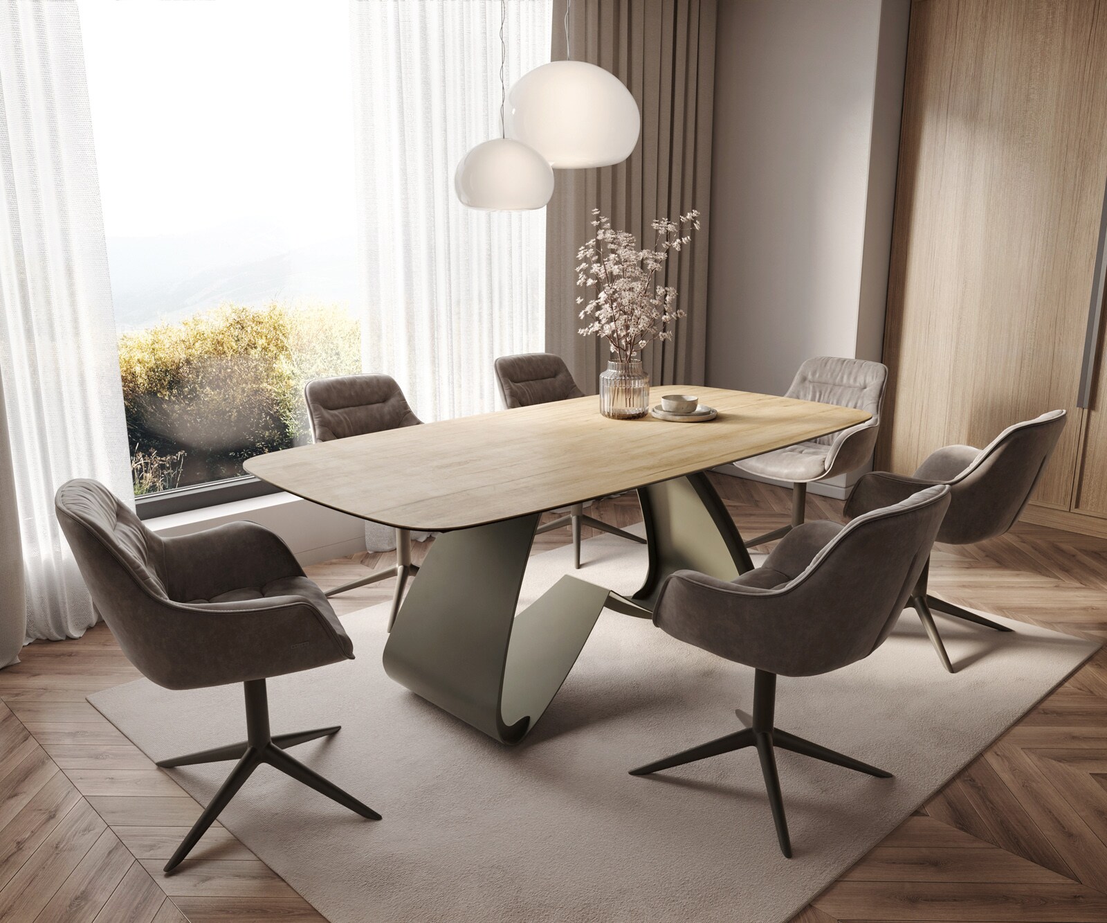 Esstisch Edge Boot 200x100 Keramik Laminam® Sabbia Eichefarbig W-Gestell Metall Effektfinish Titan 7