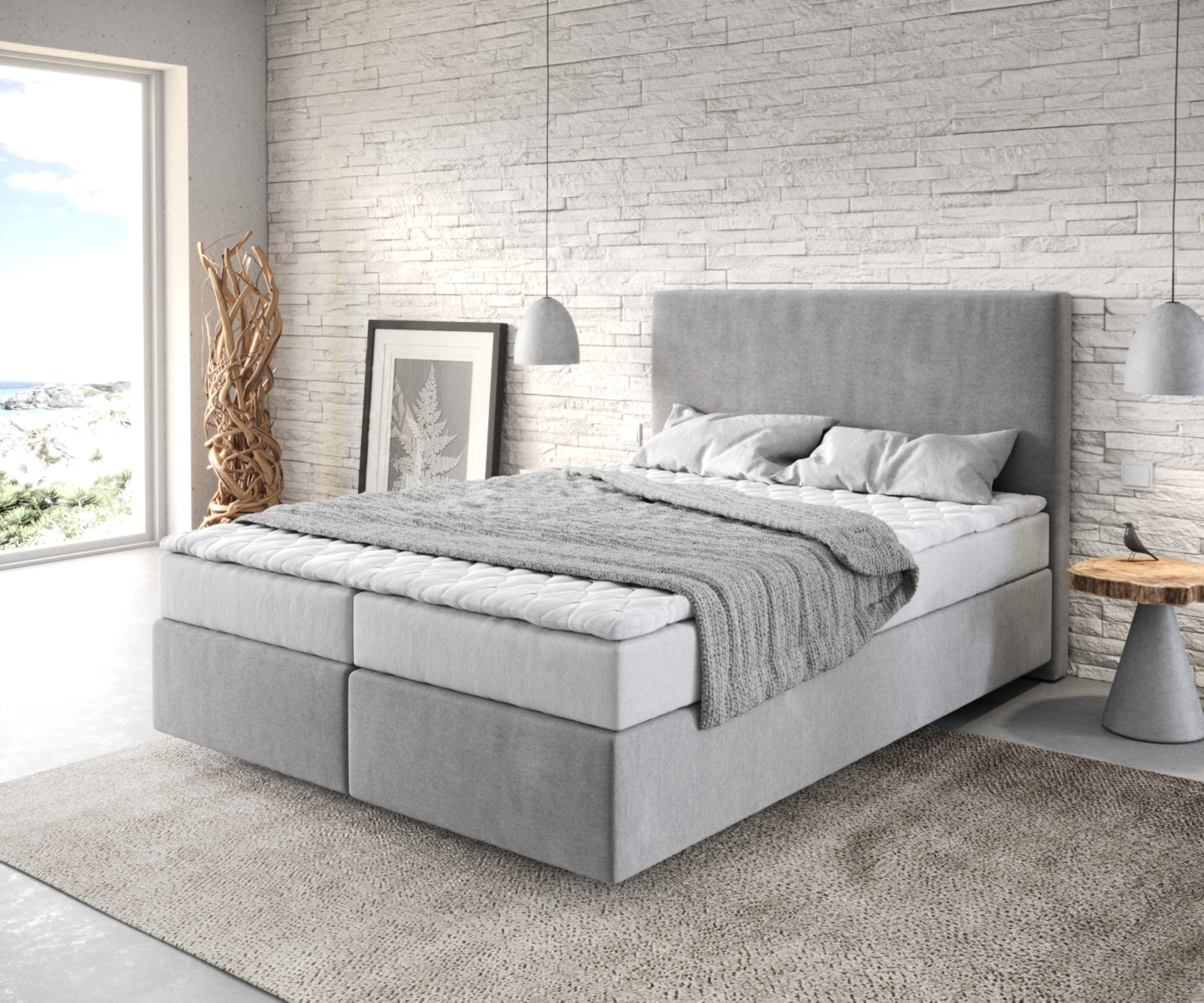 Boxspringbett Dream-Well 140x200 cm Mikrofaser Grau mit Matratze und Topper Boxspringbett Dream-Well 140x200 cm Mikrofaser Grau mit Matratze und Topper