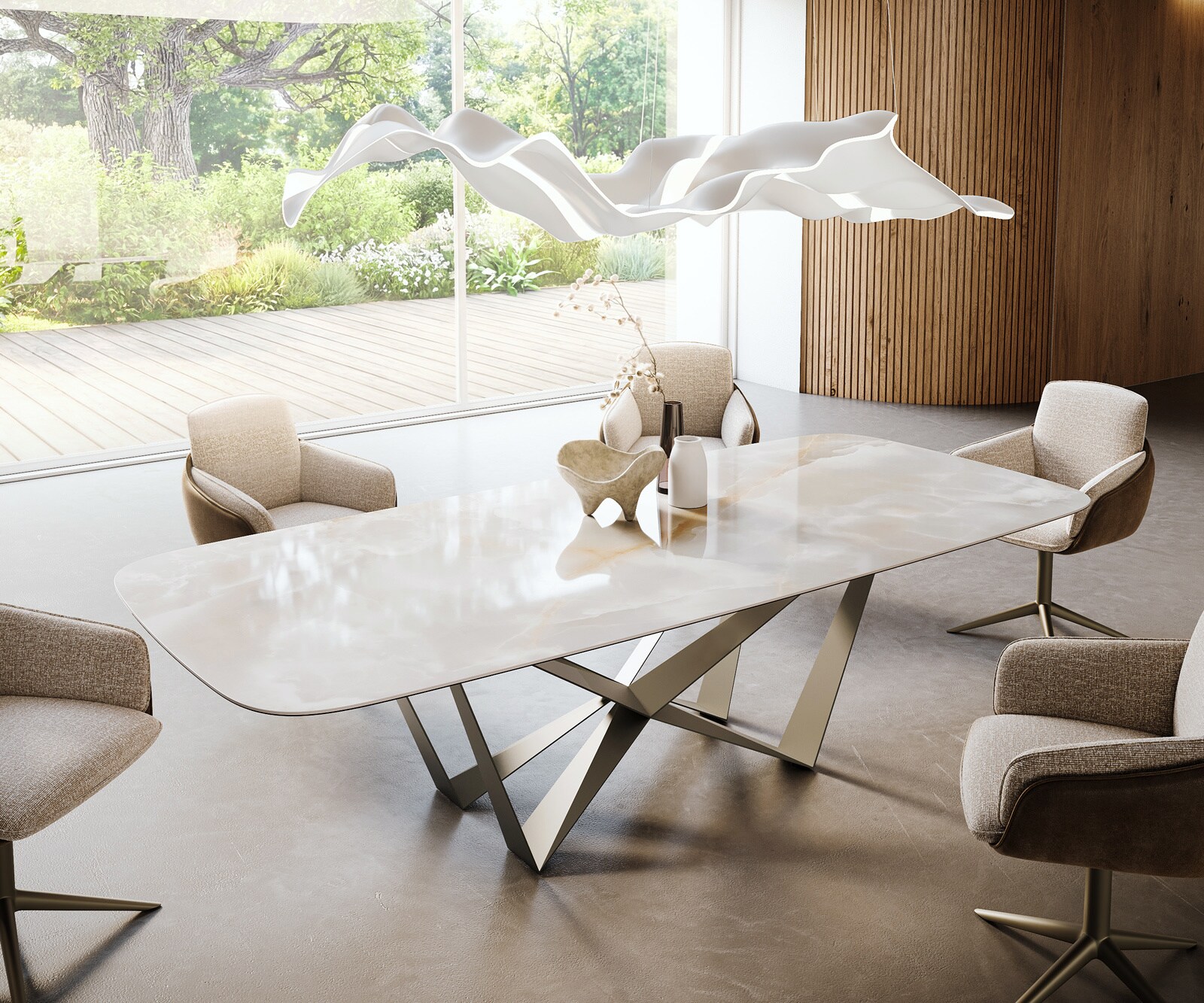 Esstisch Edge Boot 270x120 cm Keramik Iris FMG Onice Grigio Spider Metall Effektfinish Titan 1