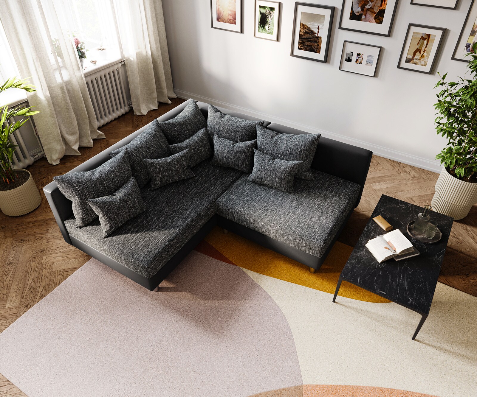 Ecksofa Clovis Schwarz Ottomane Links modular erweiterbar 4