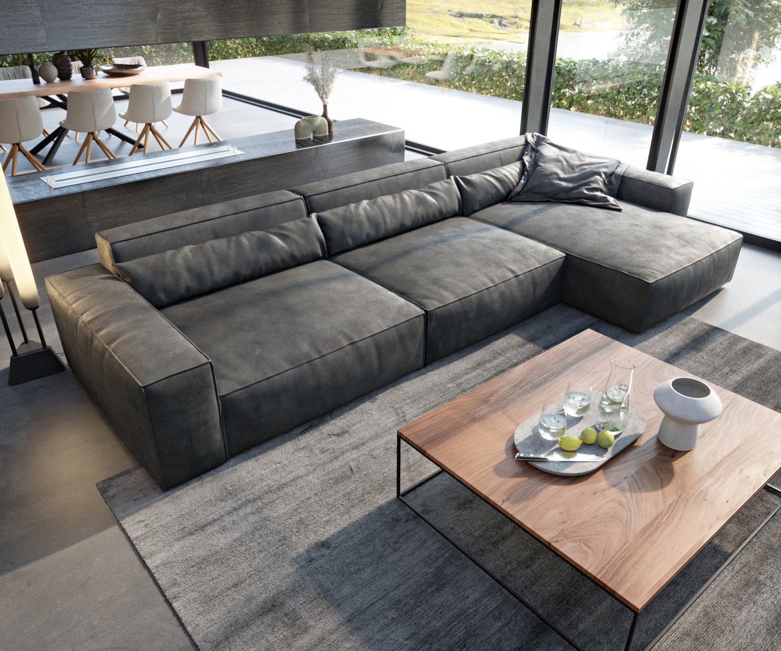 Ecksofa Sirpio XL 370x170 cm Lederimitat Vintage Anthrazit 2 Ecksofa Sirpio XL 370x170 cm Lederimitat Vintage Anthrazit 2