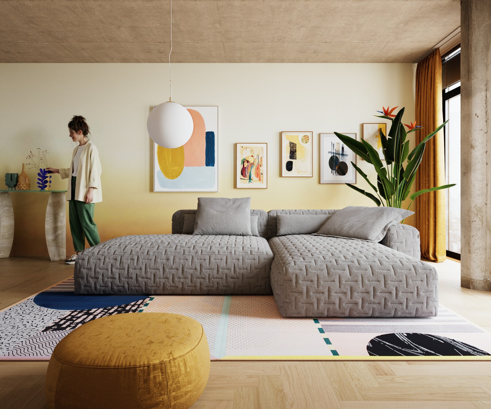 Ecksofa Freestyle Icon 310x200 cm Strukturstoff Soft Grau 1