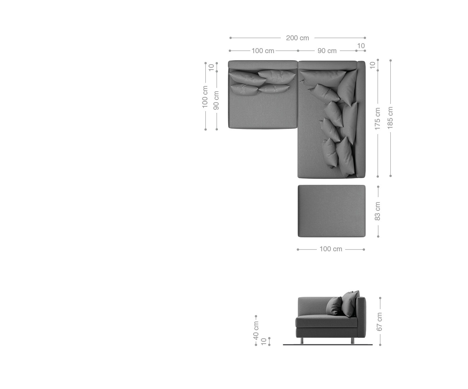 Ecksofa Clovis Anthrazit Antik Optik Modular Hocker Ottomane Rechts 5
