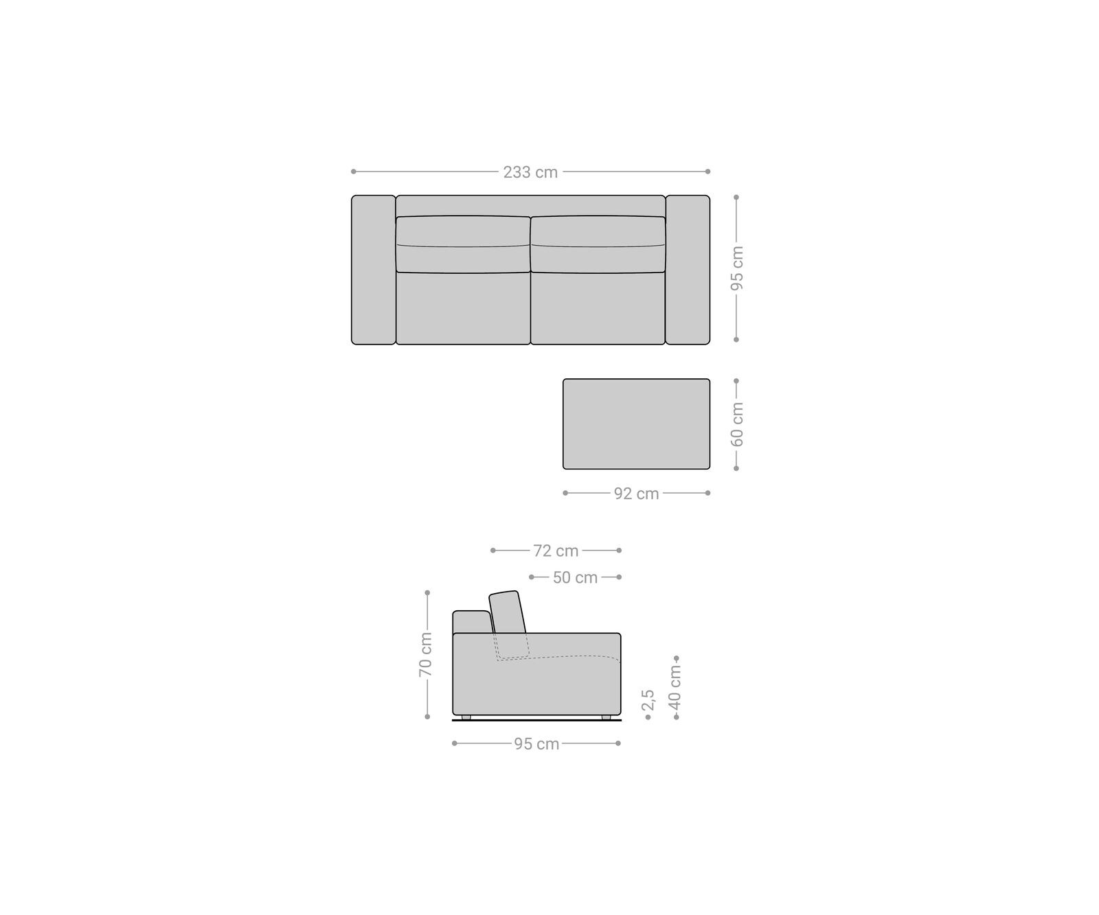 Big-Sofa Lanzo 230x95 cm Mikrofaser Schwarz mit Hocker 7