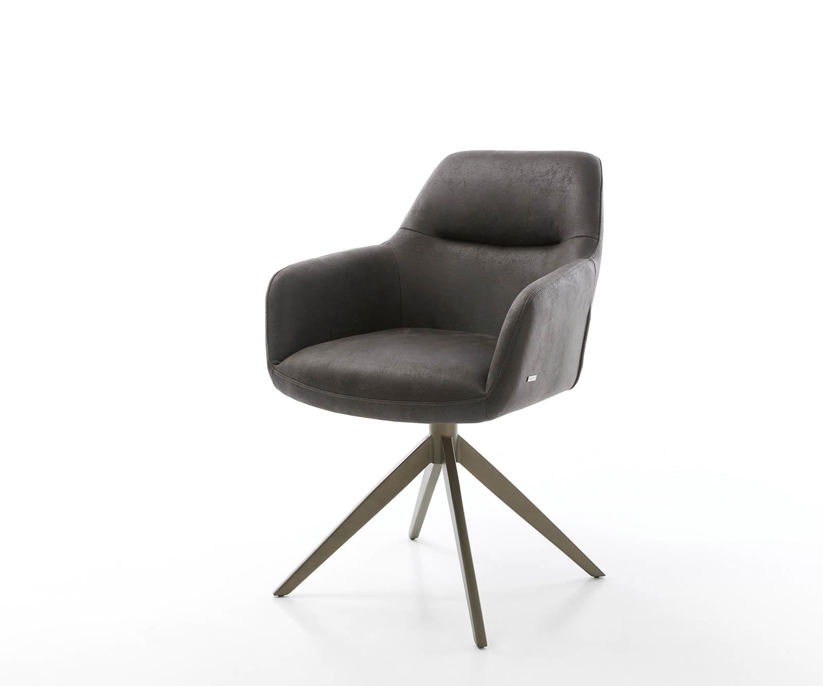 Drehstuhl Pejo-Flex Mikrofaser Anthrazit Vintage Kreuzgestell breit Effektfinish Titan 360° drehbar Taschenfederkern