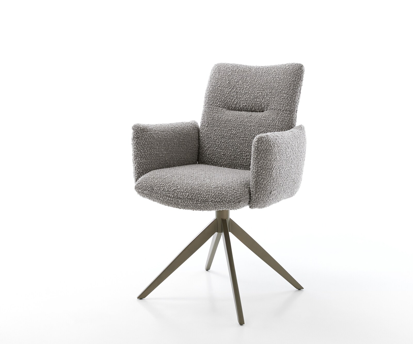 Drehstuhl Jova-Flex mit Armlehnen Bouclé Silbergrau Kreuzgestell breit Effektfinish Titan 360° drehbar Taschenfederkern