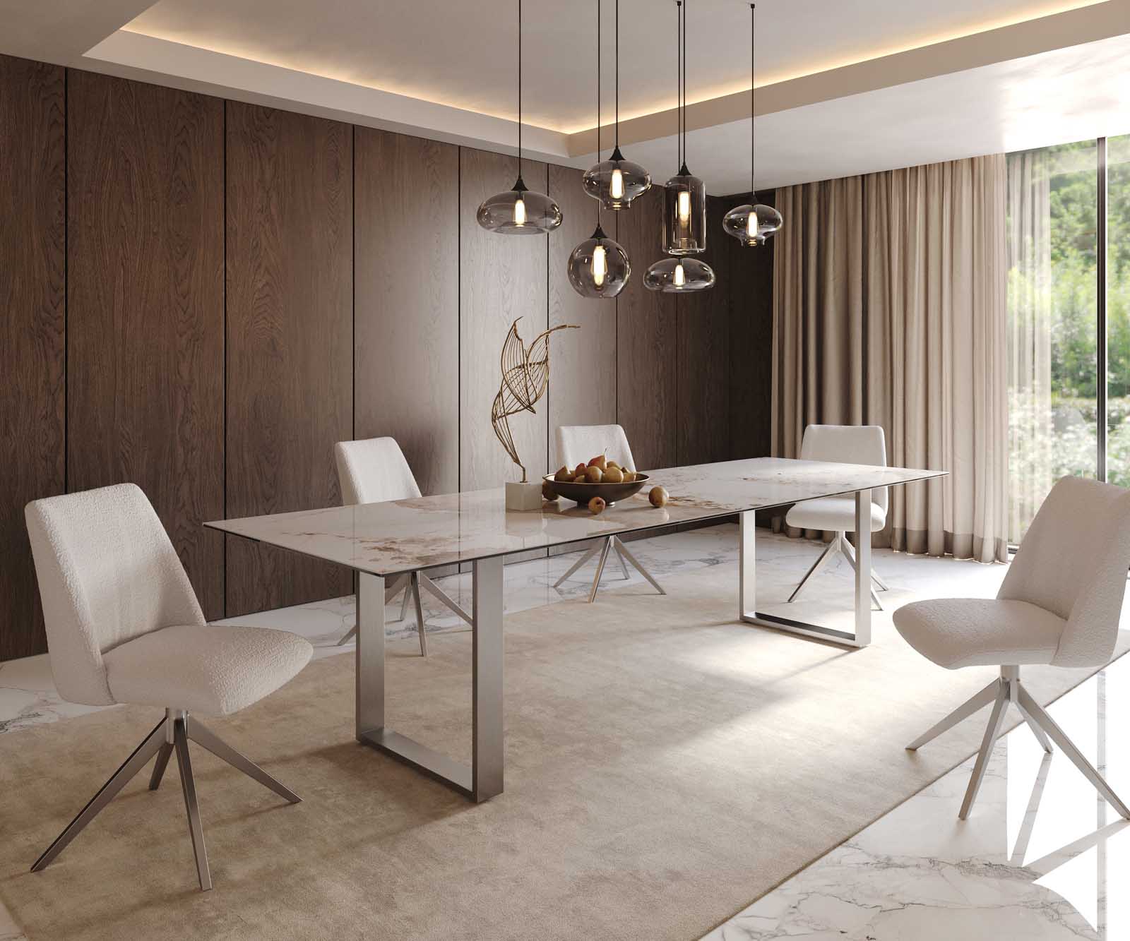 Esstisch Edge 300x100 Keramik Minas Melange Weiß-Beige Edelstahl Schmal 8