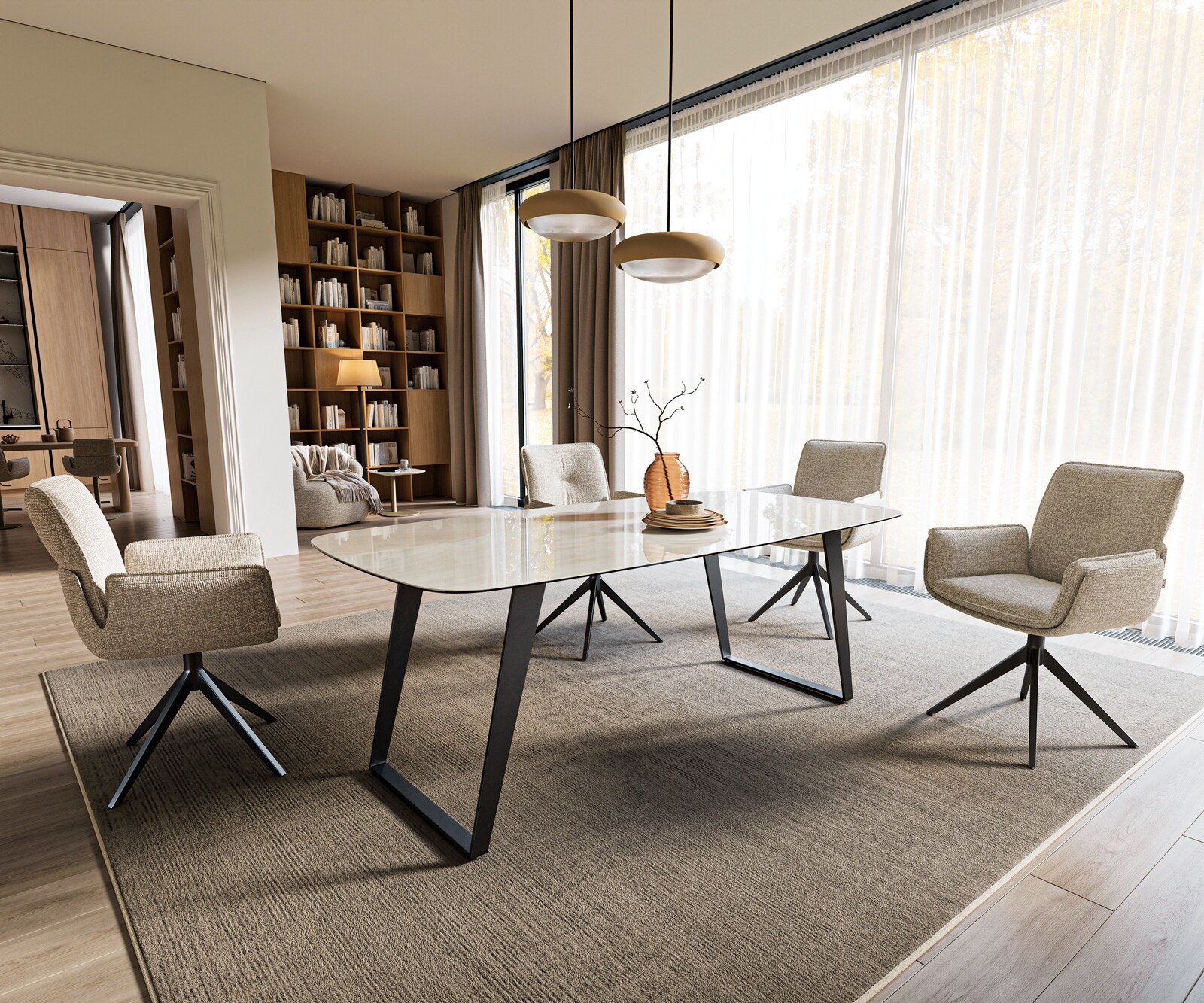 Esstisch Edge Boot 200x100 cm Keramik Onyx Champagne Metall Schräg Schwarz 7