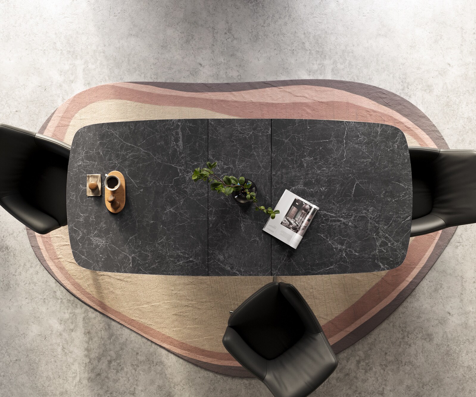 Esstisch Edge Boot 180-220x100 cm Keramik Laminam® Nero Greco Anthrazit Kreuzgestell Rechteck Edelstahl Graphit ausziehbar 7
