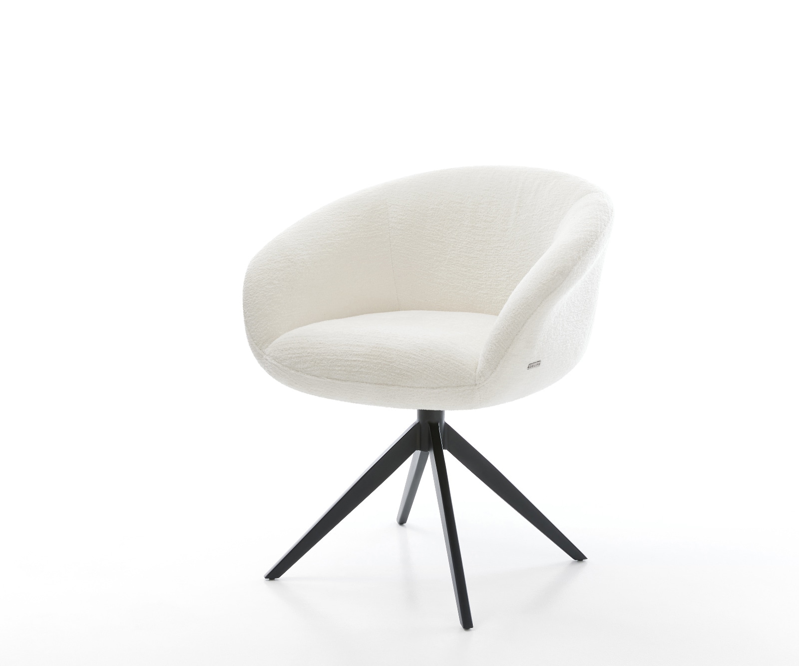 Drehstuhl Vinka-Flex mit Armlehnen Bouclé Soft Beige Kreuzgestell breit Schwarz 360° drehbar Wippfunktion Taschenfederkern