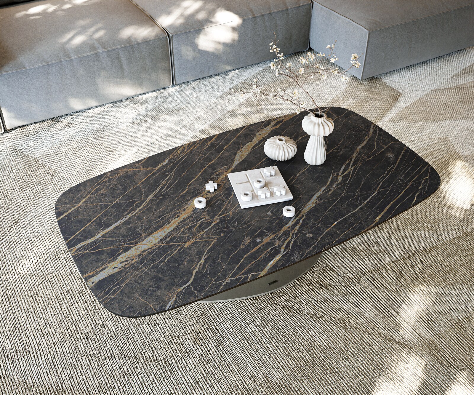 Couchtisch Edge Boot 140x80 cm Keramik Laminam® Noir Desir Braun Vibany Metall Effektfinish Titan 5