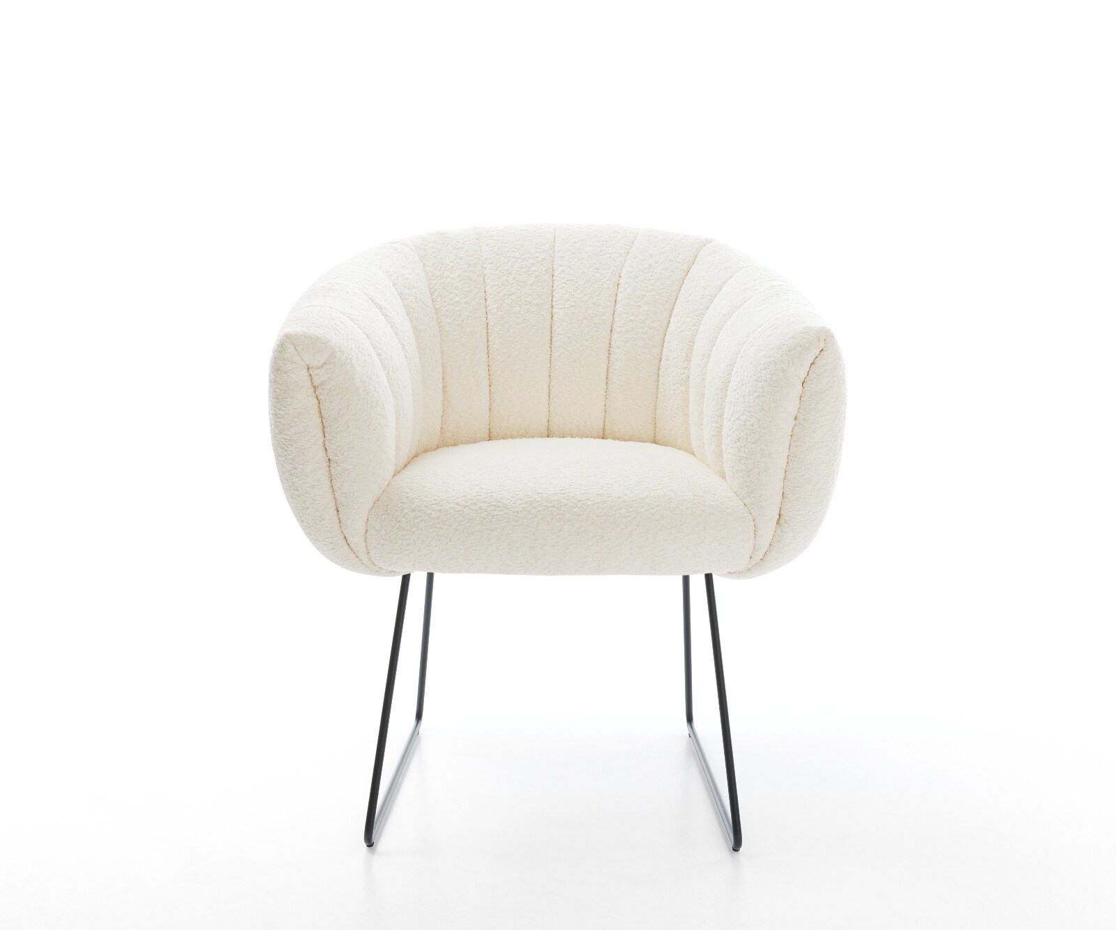 Esszimmerstuhl Jada-Flex Bouclé Weiß Kufengestell Schwarz Taschenfederkern 1