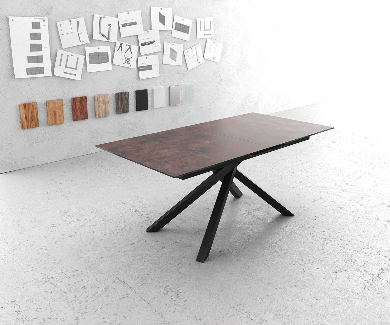 Esstisch Edge 180/220x90cm Glas Antique-braun Kreuzgestell Rechteck Schwarz Ausziehbar 1 Esstisch Edge 180/220x90cm Glas Antique-braun Kreuzgestell Rechteck Schwarz Ausziehbar 1