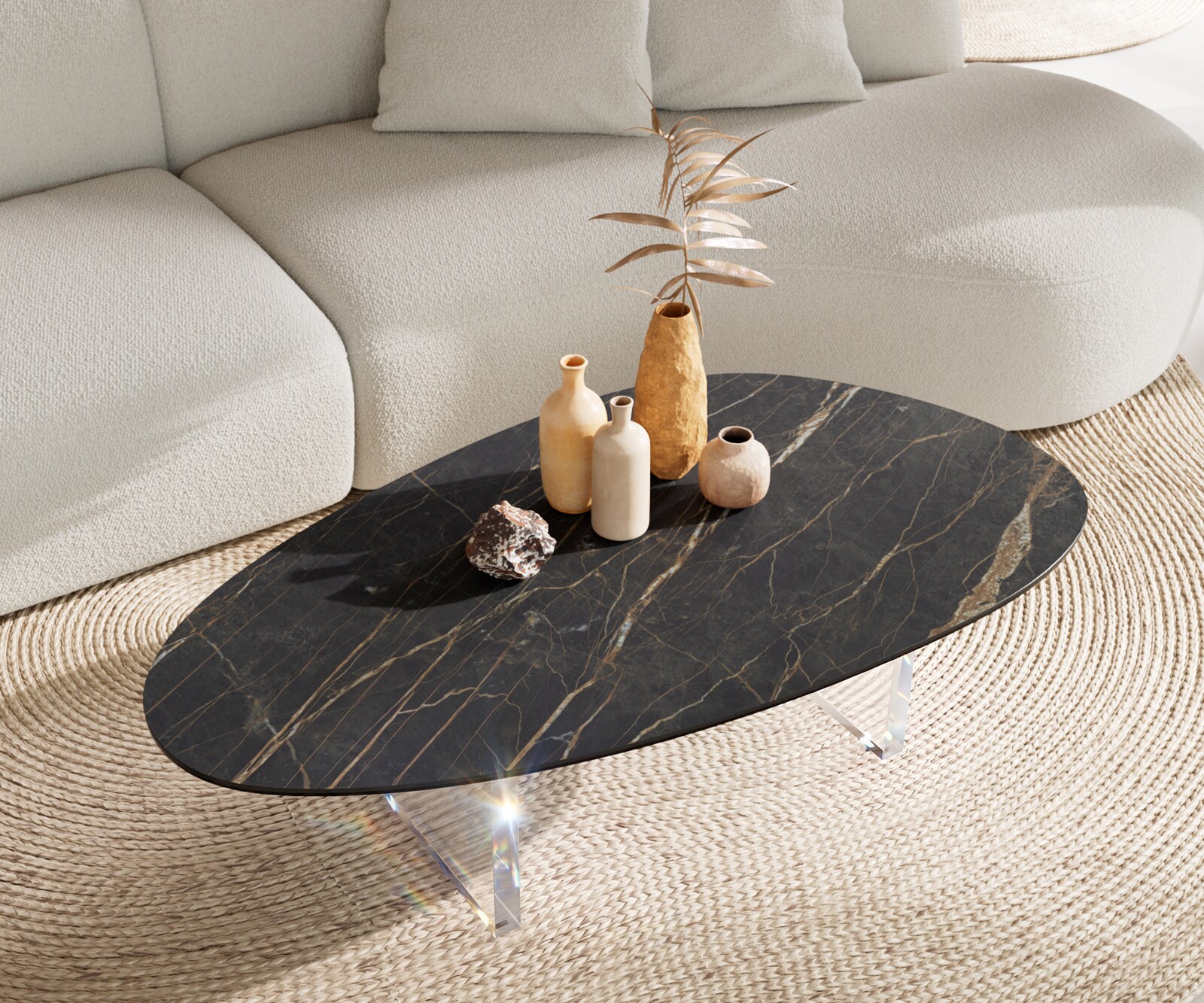 Couchtisch Edge Oval 140x75 cm Keramik Laminam® Noir Desir Braun Lumia Acryl 4