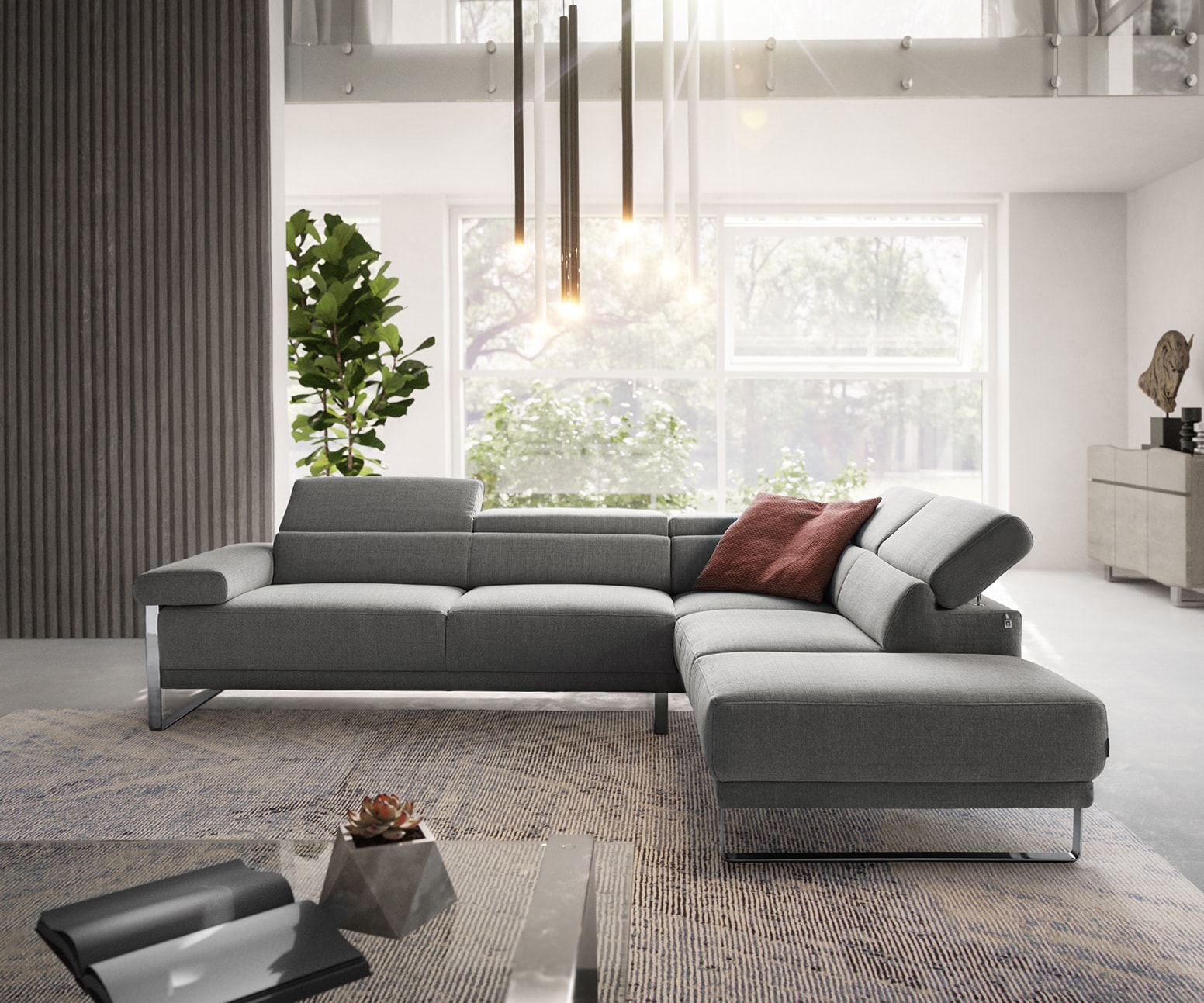 Ecksofa Floyd 300x230 Silbergrau Ottomane rechts Kopfteilverstellung by W. Schillig 1