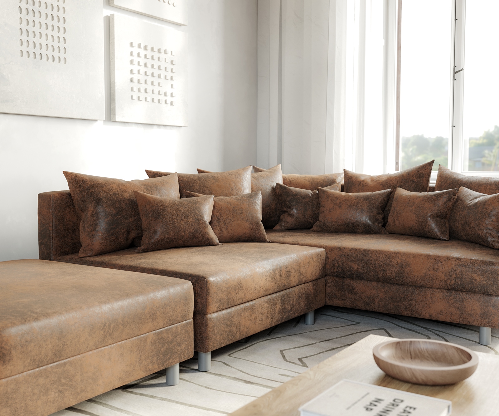 Ecksofa Clovis Braun Antik Optik Modular Hocker Ottomane Rechts 5