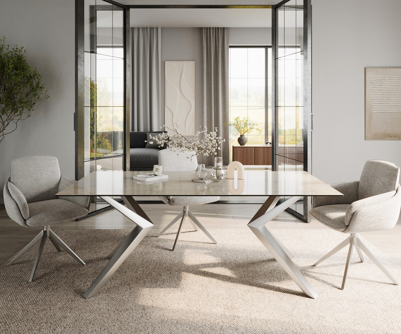Esstisch Edge 200x100 Keramik Laminam® Onice Oro ?Zenthara kantig Edelstahl günstig online kaufen