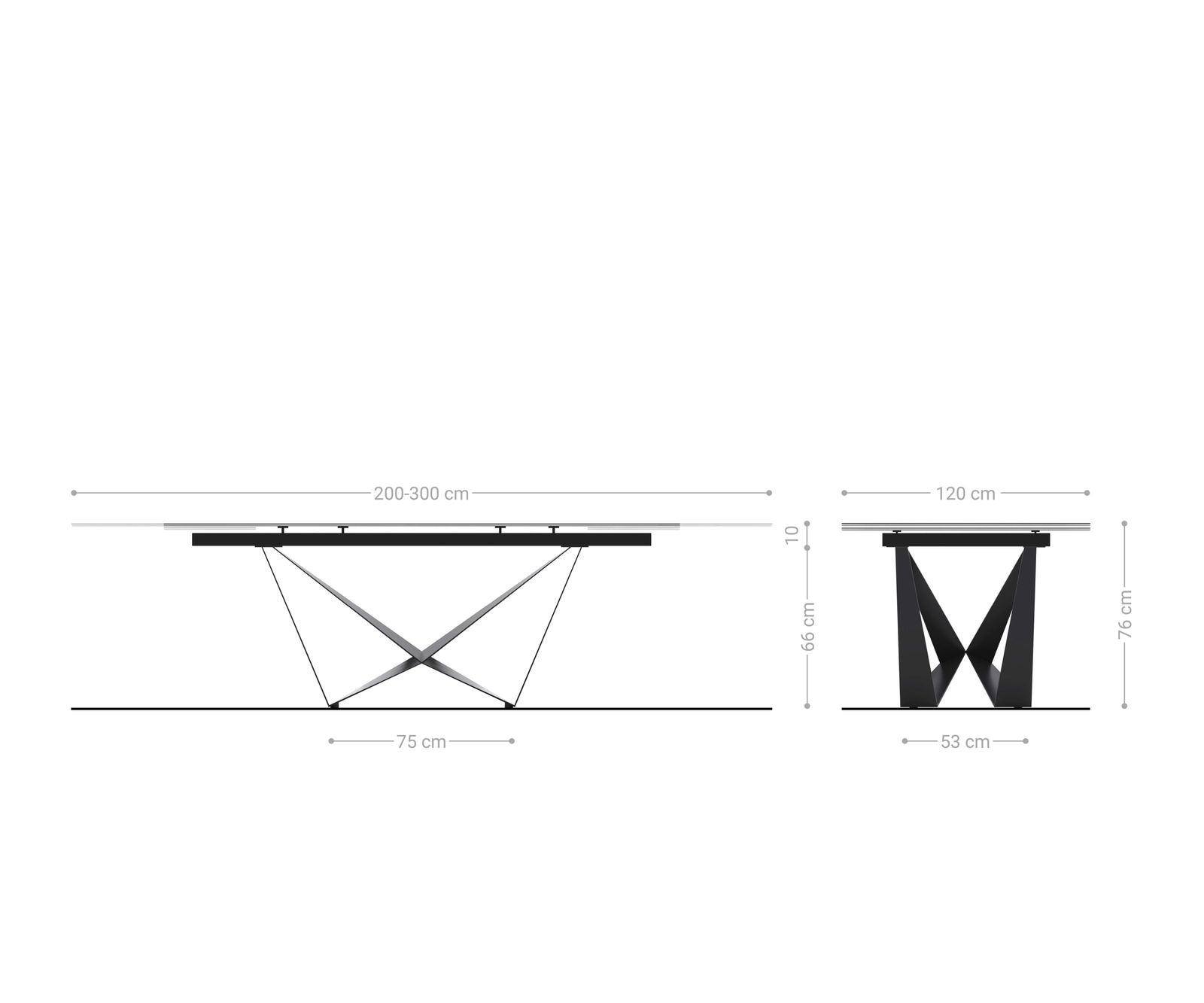 Esstisch Edge Boot 200-300x120 cm Keramik Laminam® Sabbia Eichefarbig Spider Flachstahl Edelstahl Graphit ausziehbar 8