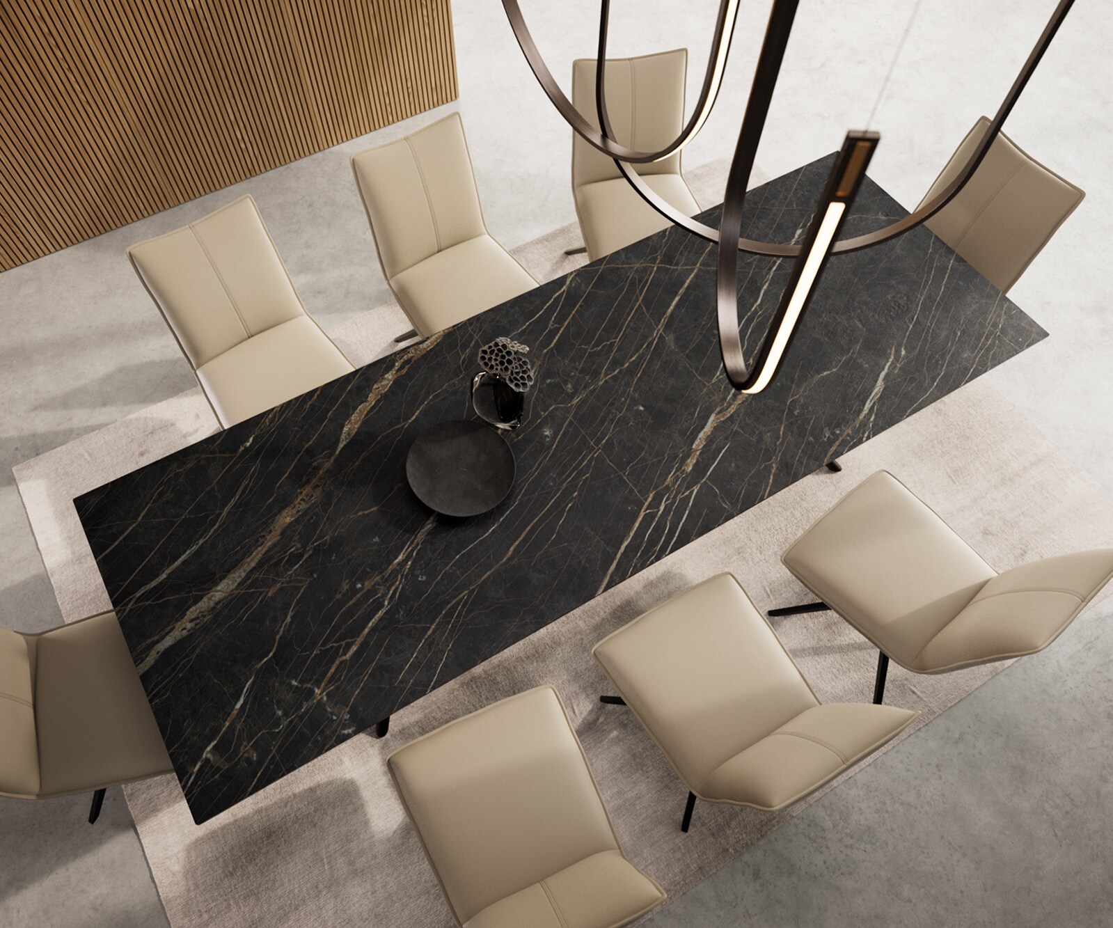 Esstisch Edge 300x100 Keramik Laminam®Noir Desir Braun Estelar rund Metall Schwarz 6