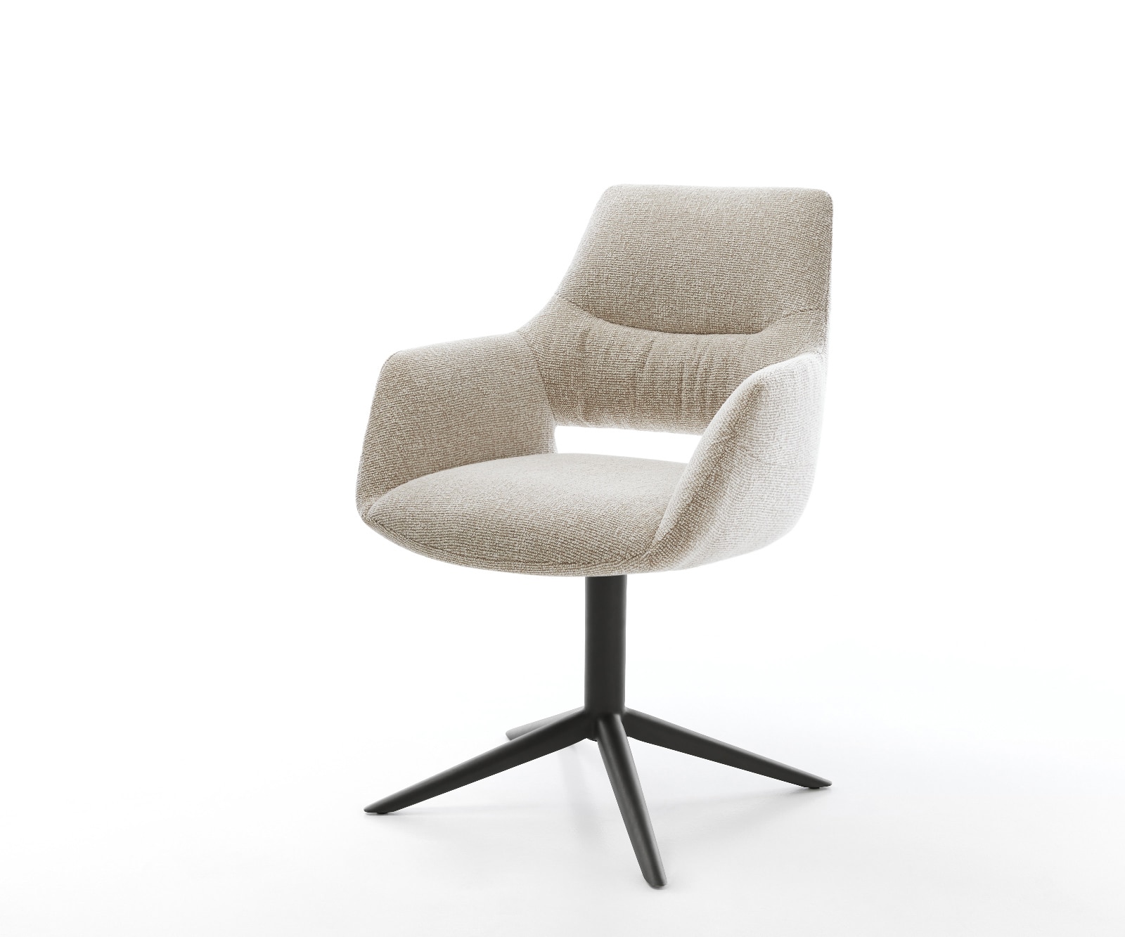 Drehstuhl Yago-Flex mit Armlehnen Webstoff Soft Beige Fußkreuz Schwarz 360° drehbar Wippfunktion Taschenfederkern