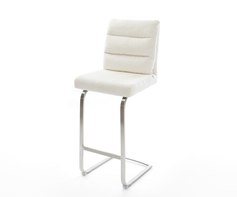 Barstuhl Pela-Flex Bouclé Soft Beige Freischwinger Flach Edelstahl Silberfarben