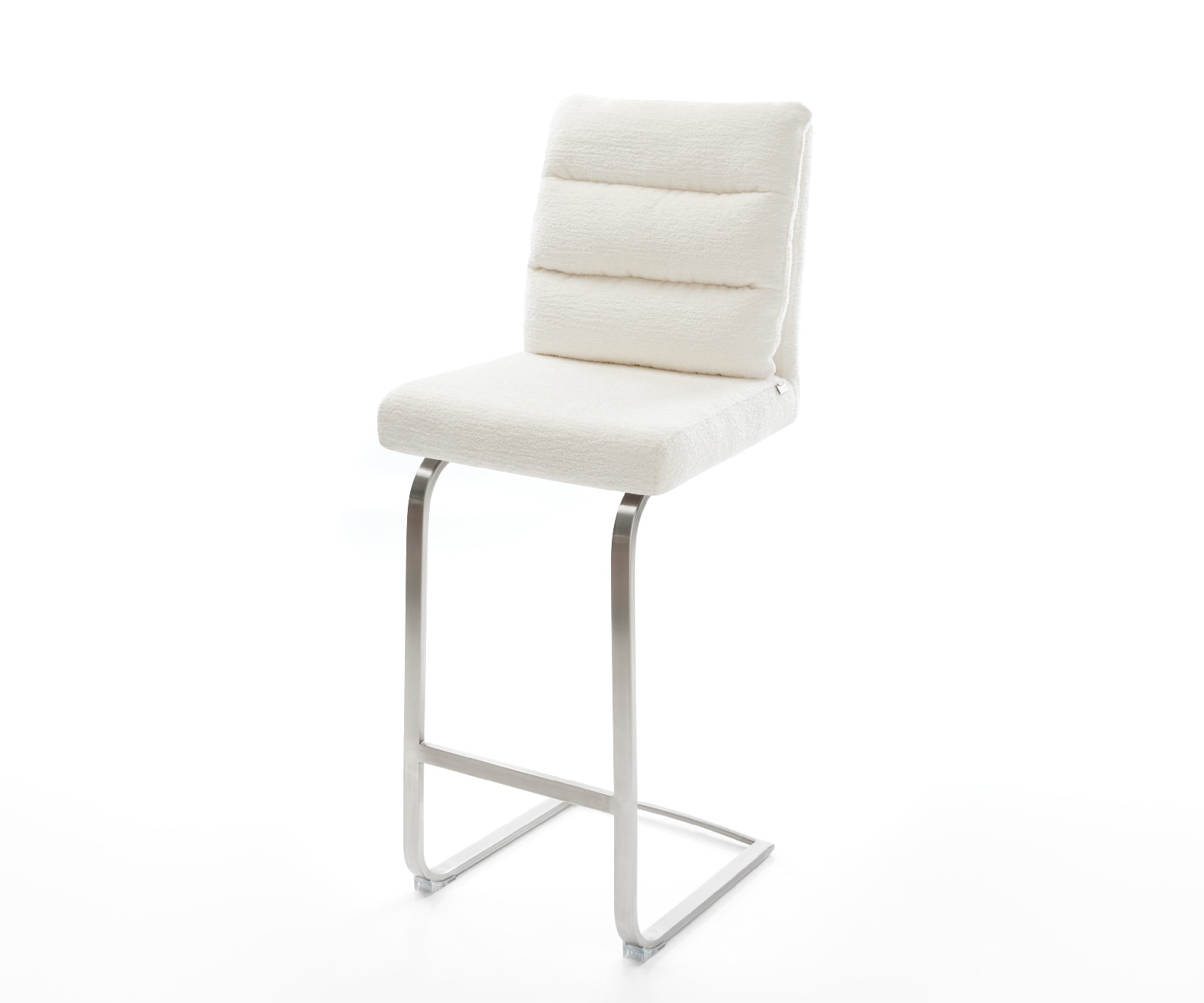 Barstuhl Pela-Flex Bouclé Soft Beige Freischwinger Flach Edelstahl Silberfarben