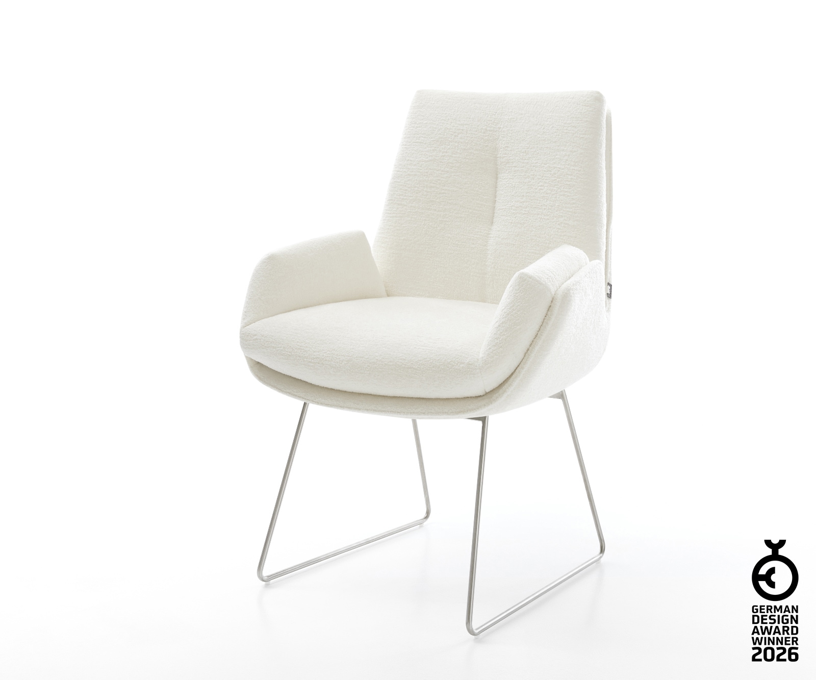 Esszimmerstuhl Clea-Flex Bouclé Soft Beige Kufengestell Edelstahl günstig online kaufen