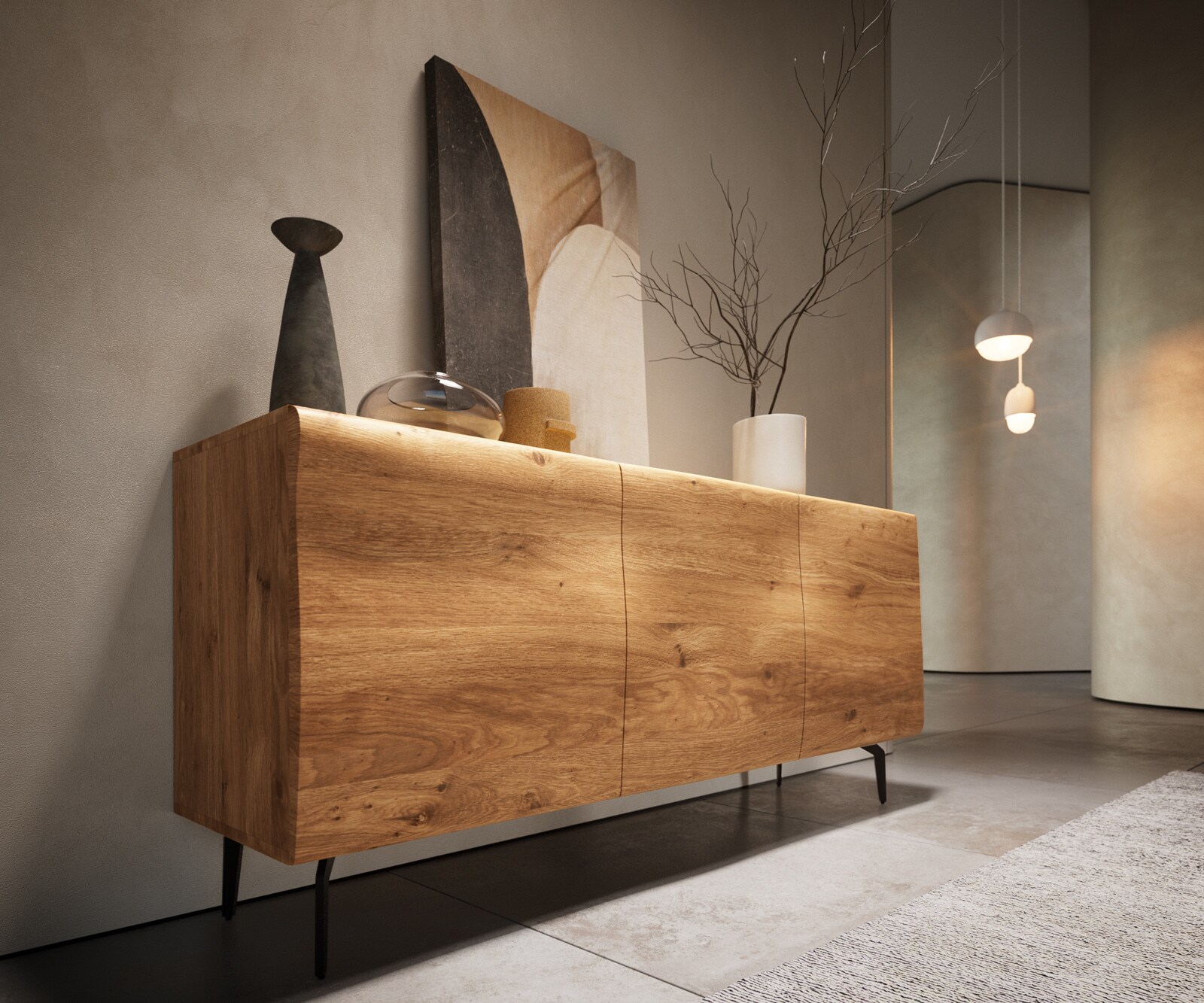 Sideboard New Live-Edge 145 cm Eiche Natur 3 Türen Winkelfuß Metall Schwarz 4