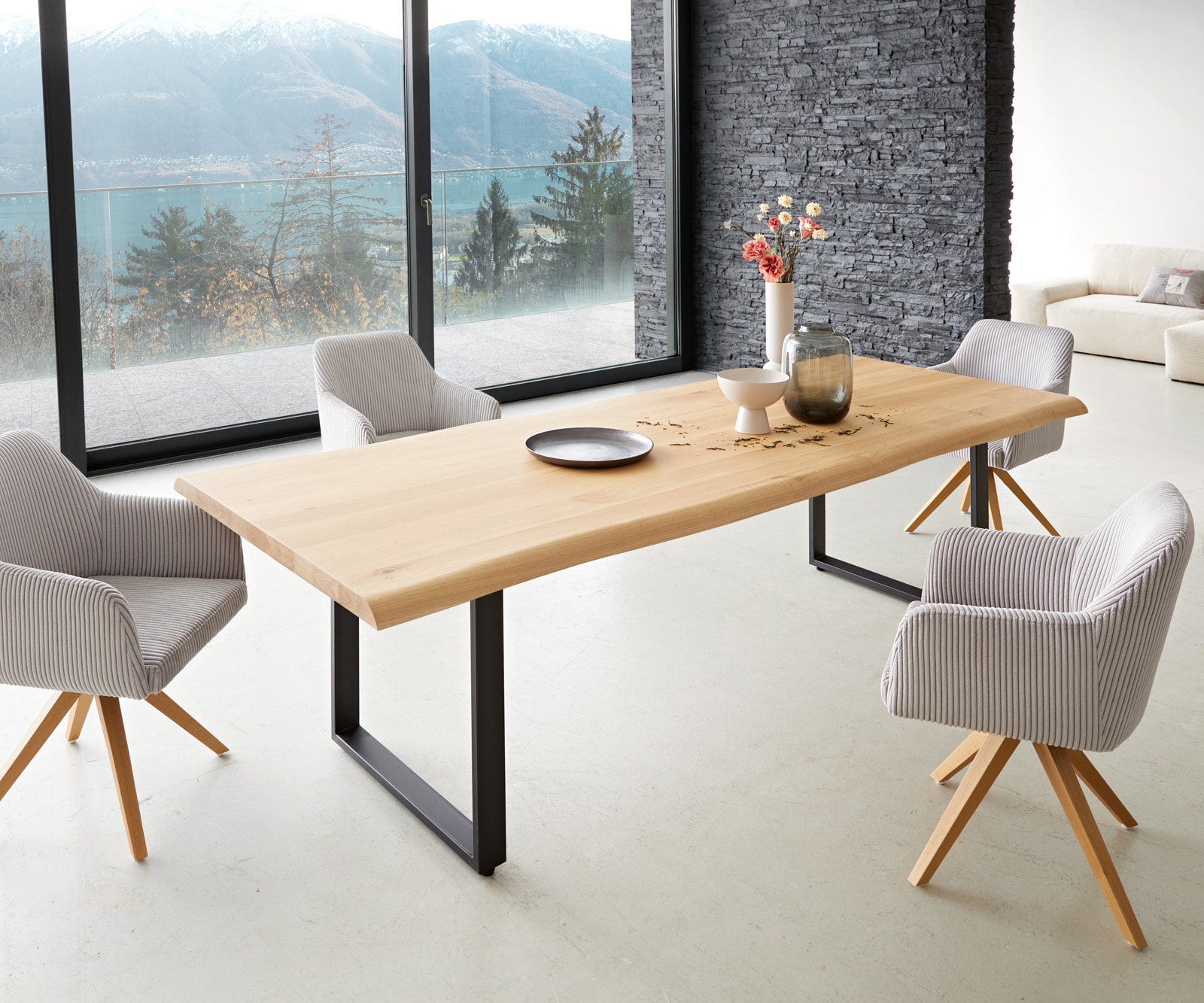 Esstisch Edge 260x100 Eiche Natur Metall Schmal schwarz Live-Edge 7