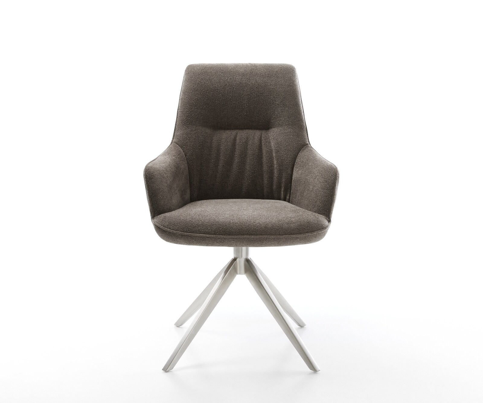 Drehstuhl Zelia-Flex mit Armlehnen Strukturstoff Soft Taupe Kreuzgestell breit Edelstahl 360° drehbar Wippfunktion Taschenfederkern 2