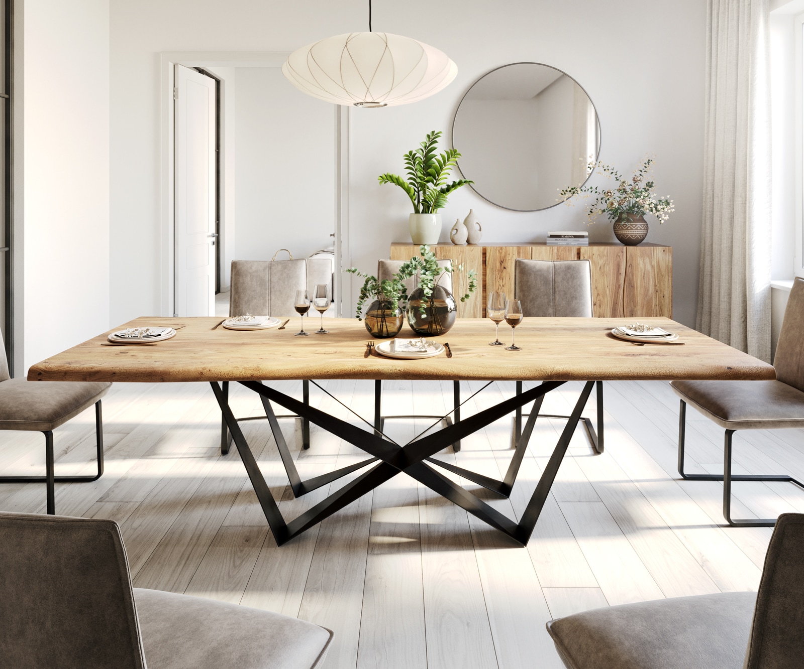 Esstisch Edge 260x100 Akazie Natur Spider Flachstahl Schwarz Live-Edge 1 Esstisch Edge 260x100 Akazie Natur Spider Flachstahl Schwarz Live-Edge 1