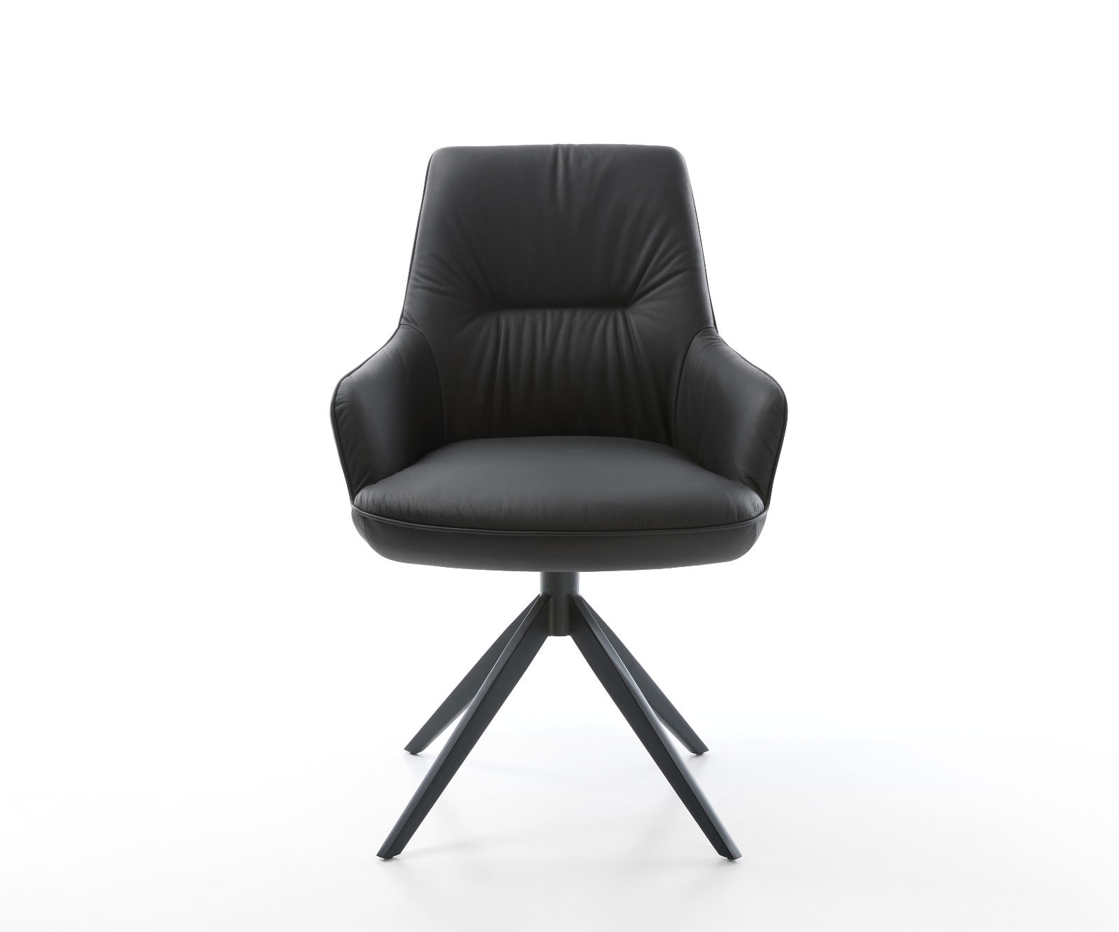 Drehstuhl Zelia-Flex mit Armlehnen Echt-Leder Schwarz Kreuzgestell breit Schwarz 360° drehbar Wippfunktion Taschenfederkern 2