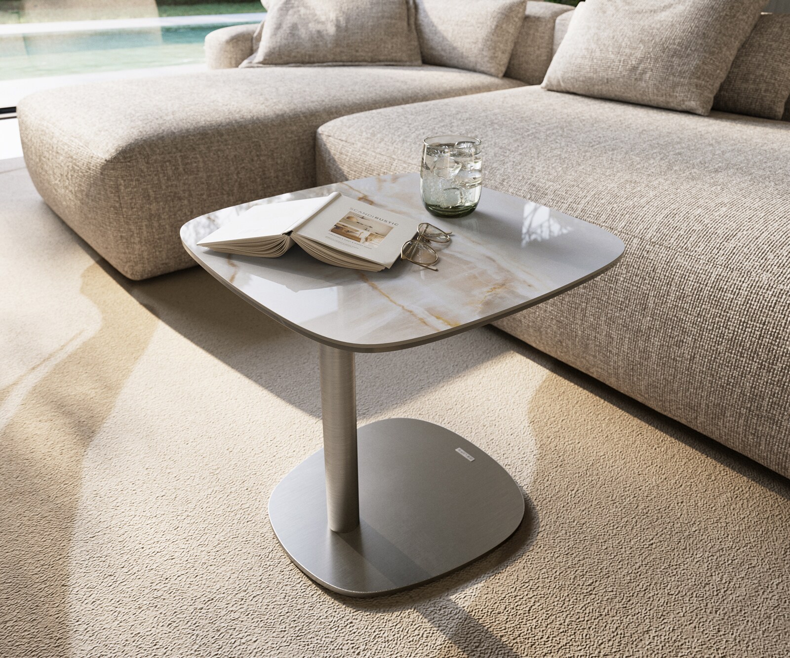 Beistelltisch Edge Boot 50x50 cm Keramik Onyx Pearl Eleny Edelstahl gebürstet 7