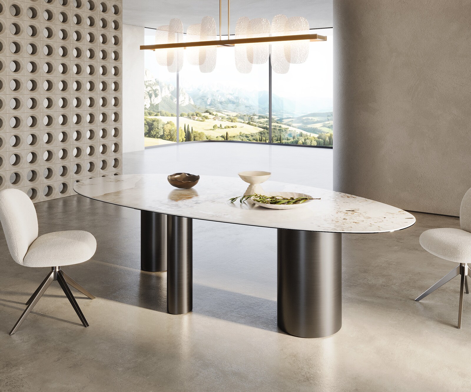Esstisch Edge Oval 280x130 Keramik Minas Melange Weiß-Beige Troa Edelstahl Graphit 4