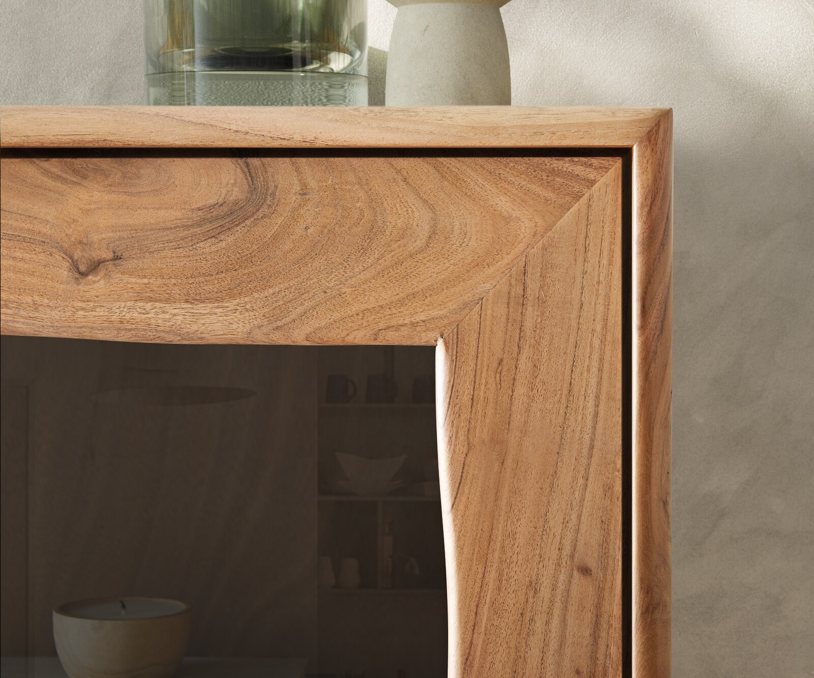 Vitrine Live-Edge 120x190 cm Akazie Natur 2 Türen 4 Schubladen Massiv 6