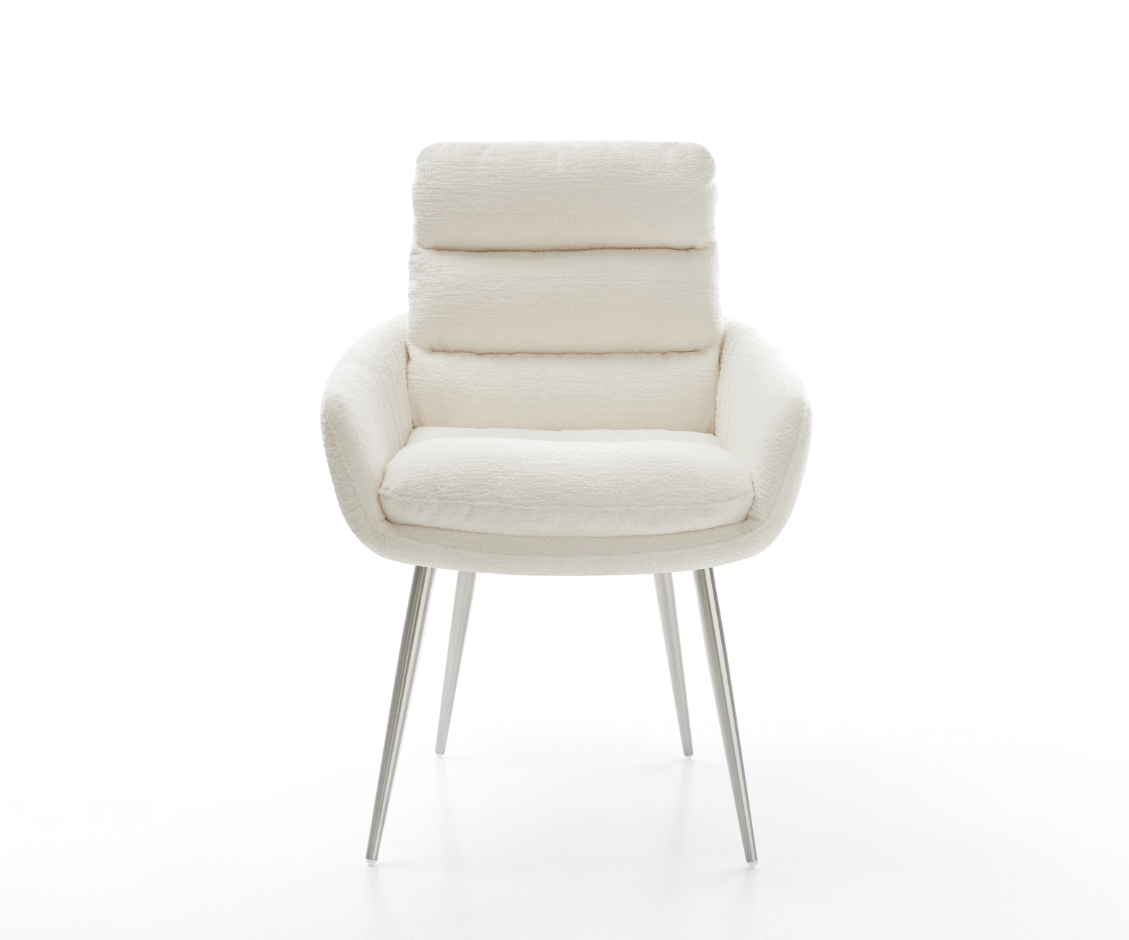 Esszimmerstuhl Abelia-Flex mit Armlehnen Bouclé Soft Beige 4-Fuß konisch Edelstahl 2