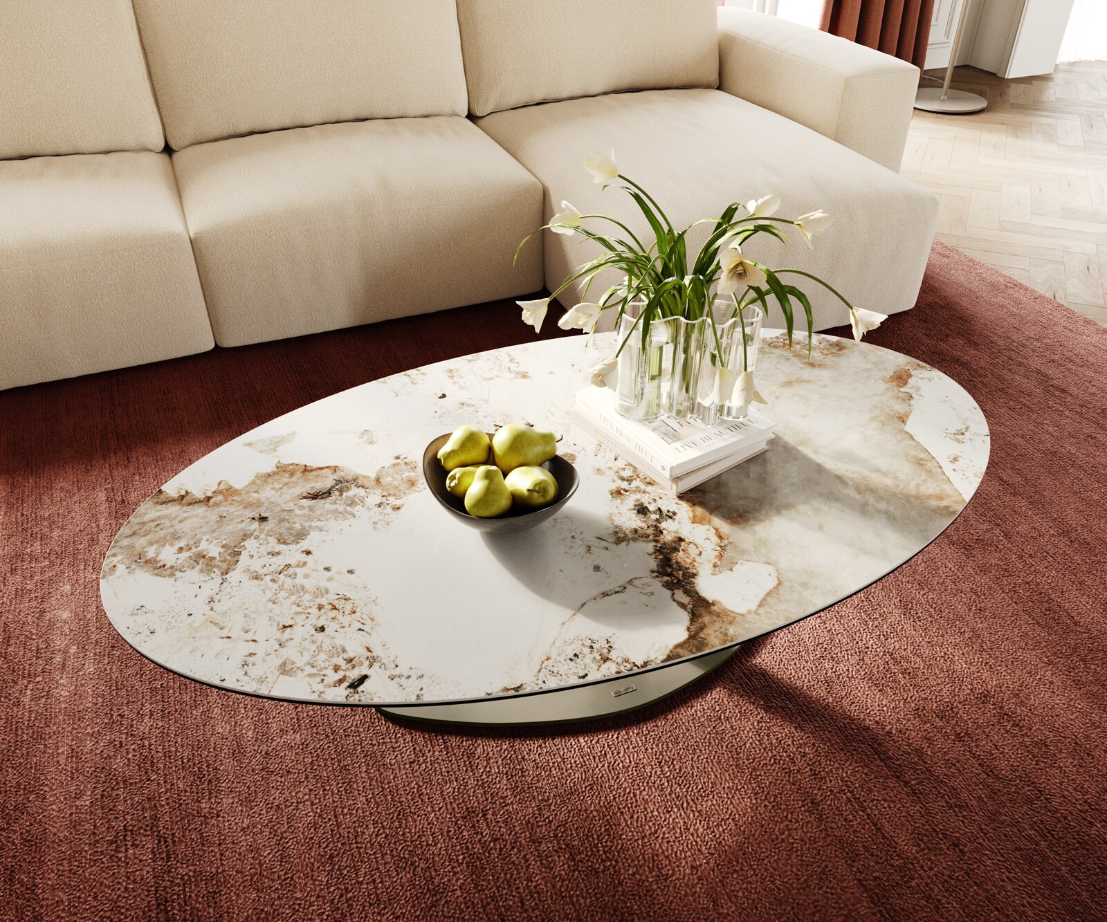 Couchtisch Edge Oval 140x80 cm Keramik Minas Melange Vibany Metall Effektfinish Titan 4