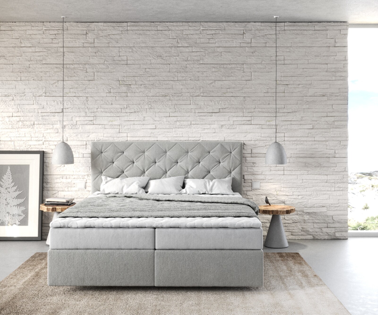 Boxspringbett Dream-Great 160x200 cm Mikrofaser Silbergrau mit Matratze und Topper 1