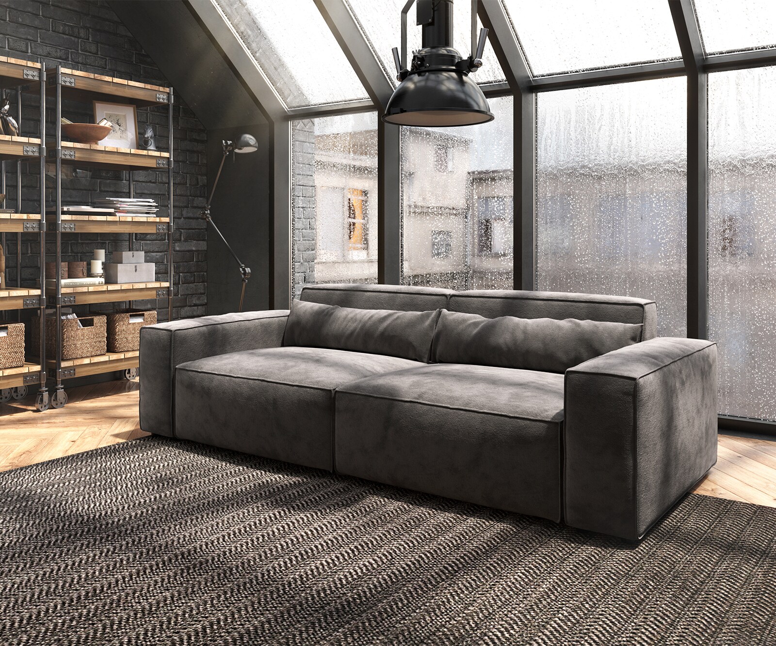 Big-Sofa Sirpio 230x90 cm Mikrofaser Khakibraun günstig online kaufen