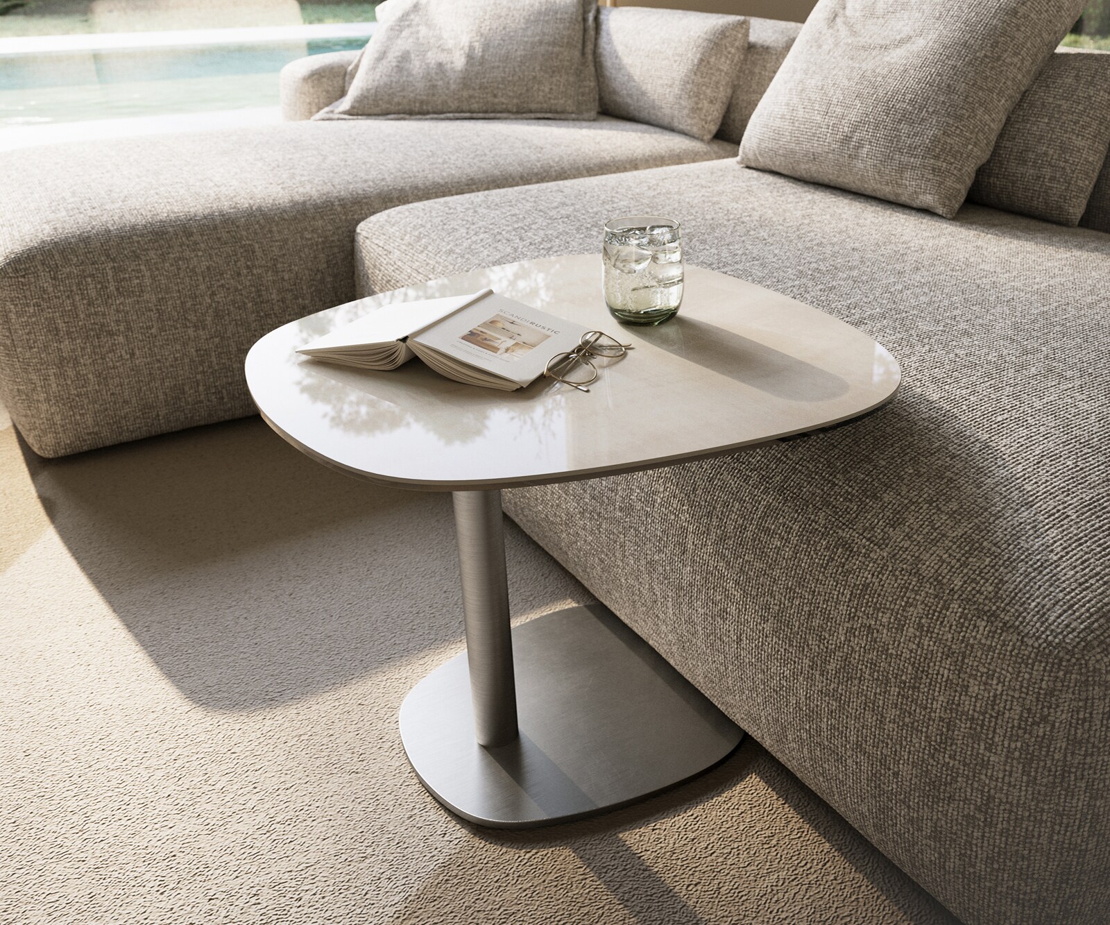 Beistelltisch Edge Boot 60x60 cm Keramik Onyx Champagne Eleny Edelstahl gebürstet 2