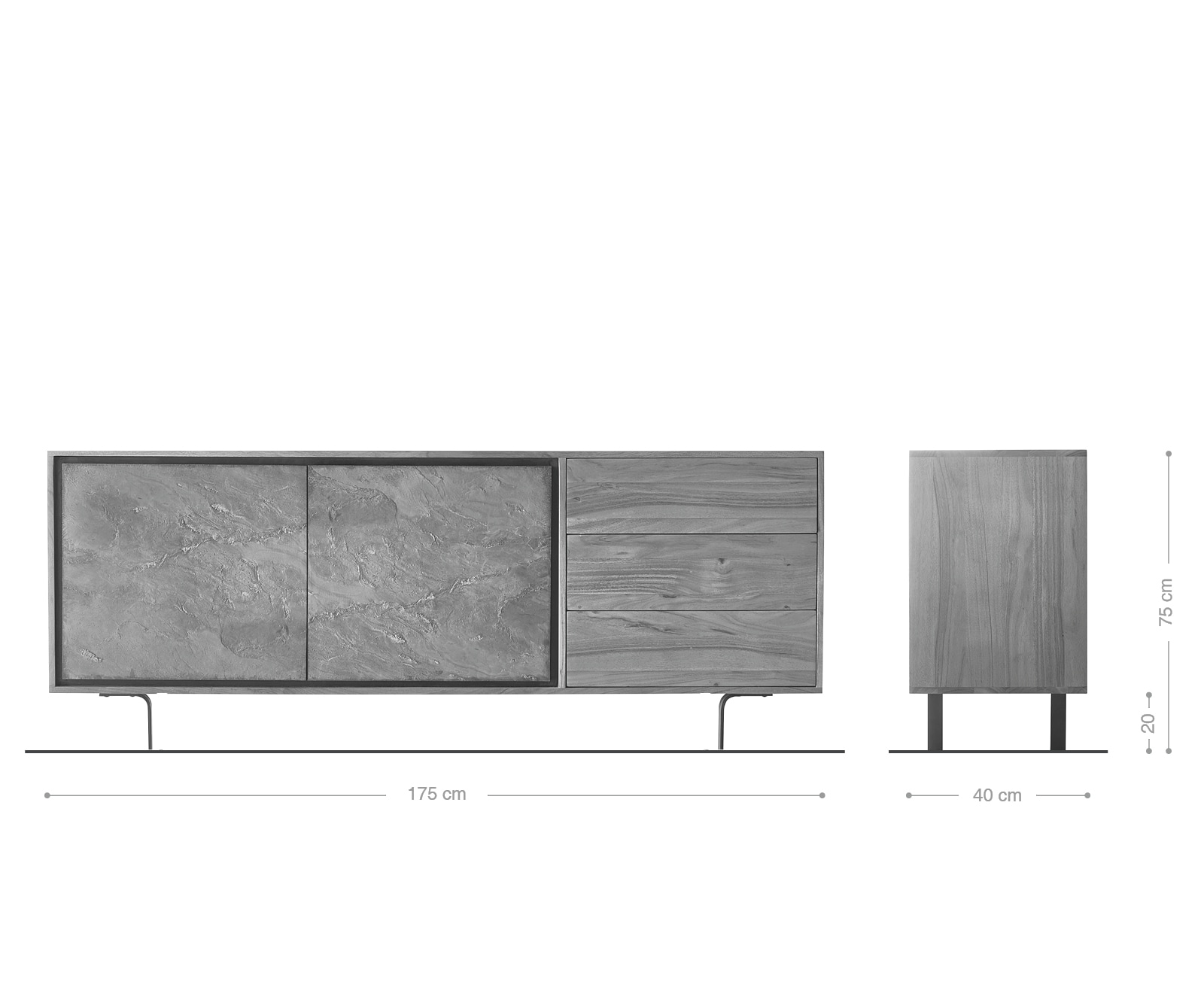 Sideboard Juwelo 175 cm Akazie Natur mit Steinfurnier  6 Sideboard Juwelo 175 cm Akazie Natur mit Steinfurnier  6
