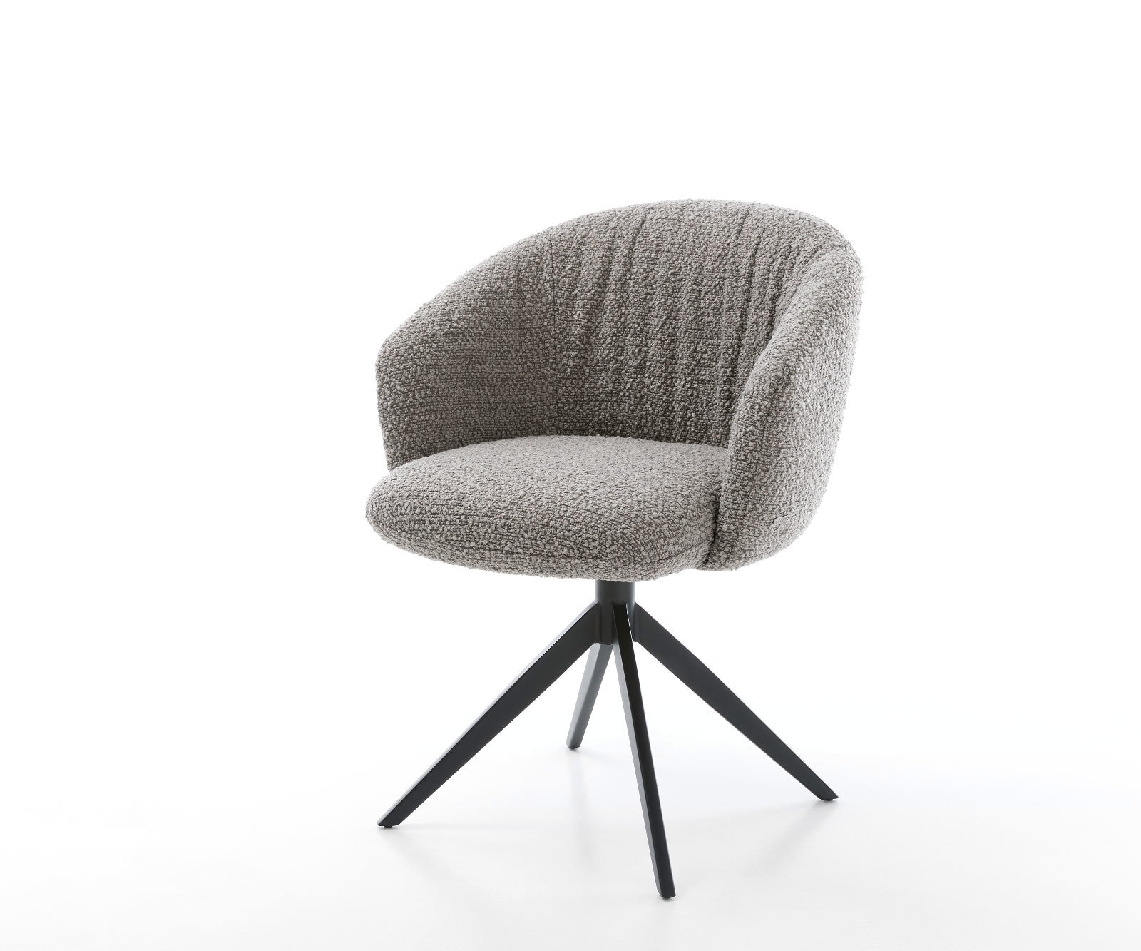 Drehstuhl Caja-Flex mit Armlehnen Bouclé Silbergrau Kreuzgestell breit Schwarz 360° drehbar Taschenfederkern