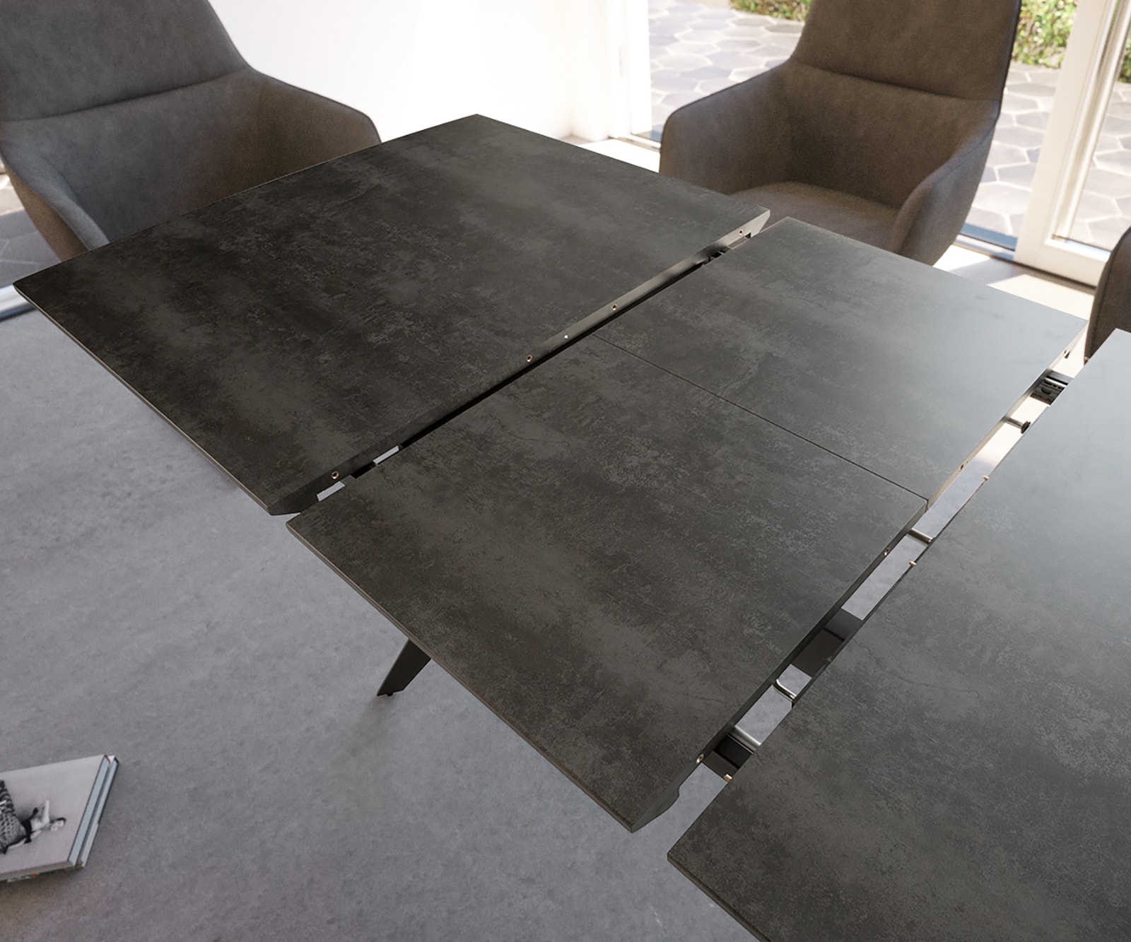Esstisch Edona 160/200x90 cm Keramik Optik Grau Metall ausziehbar 4 Esstisch Edona 160/200x90 cm Keramik Optik Grau Metall ausziehbar 4