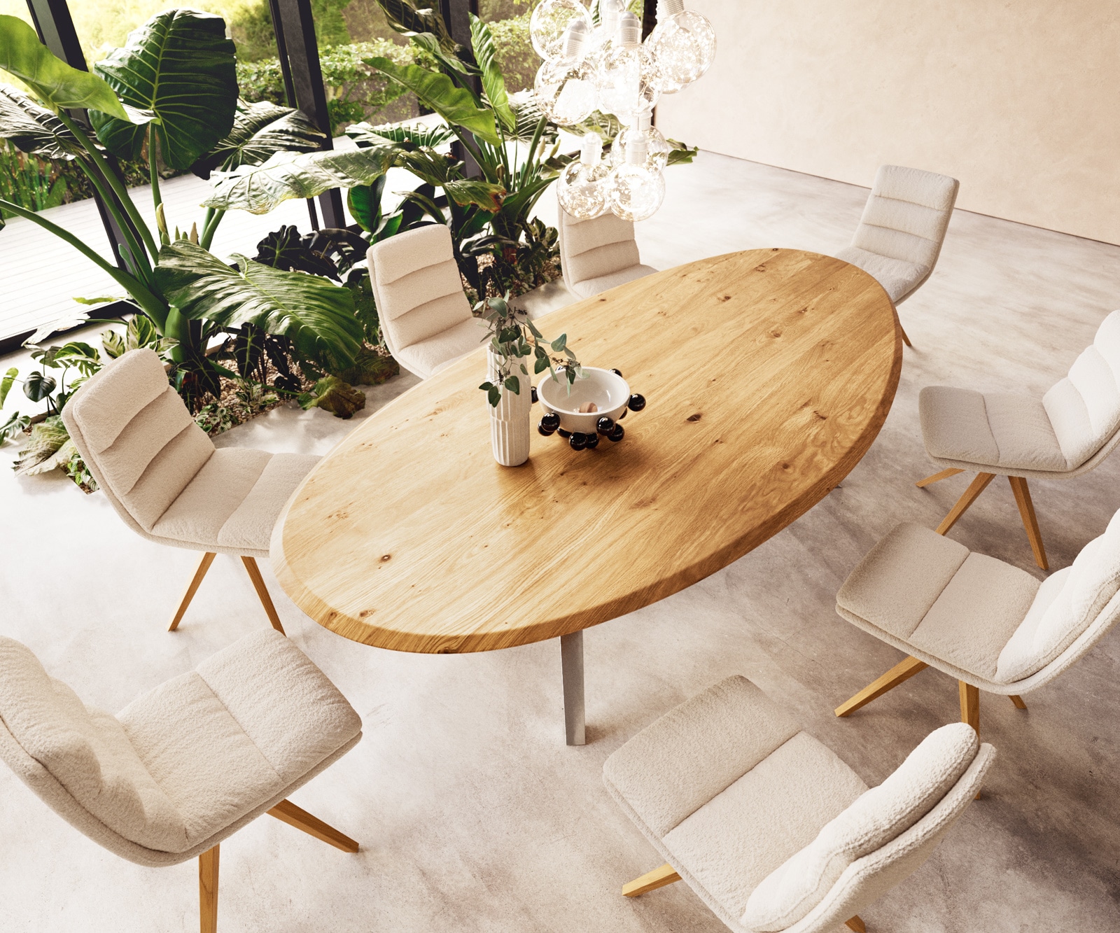 Esstisch Edge Oval 280x130x2,5 Eiche Natur Zenthara kantig Edelstahl Flow-Edge 5