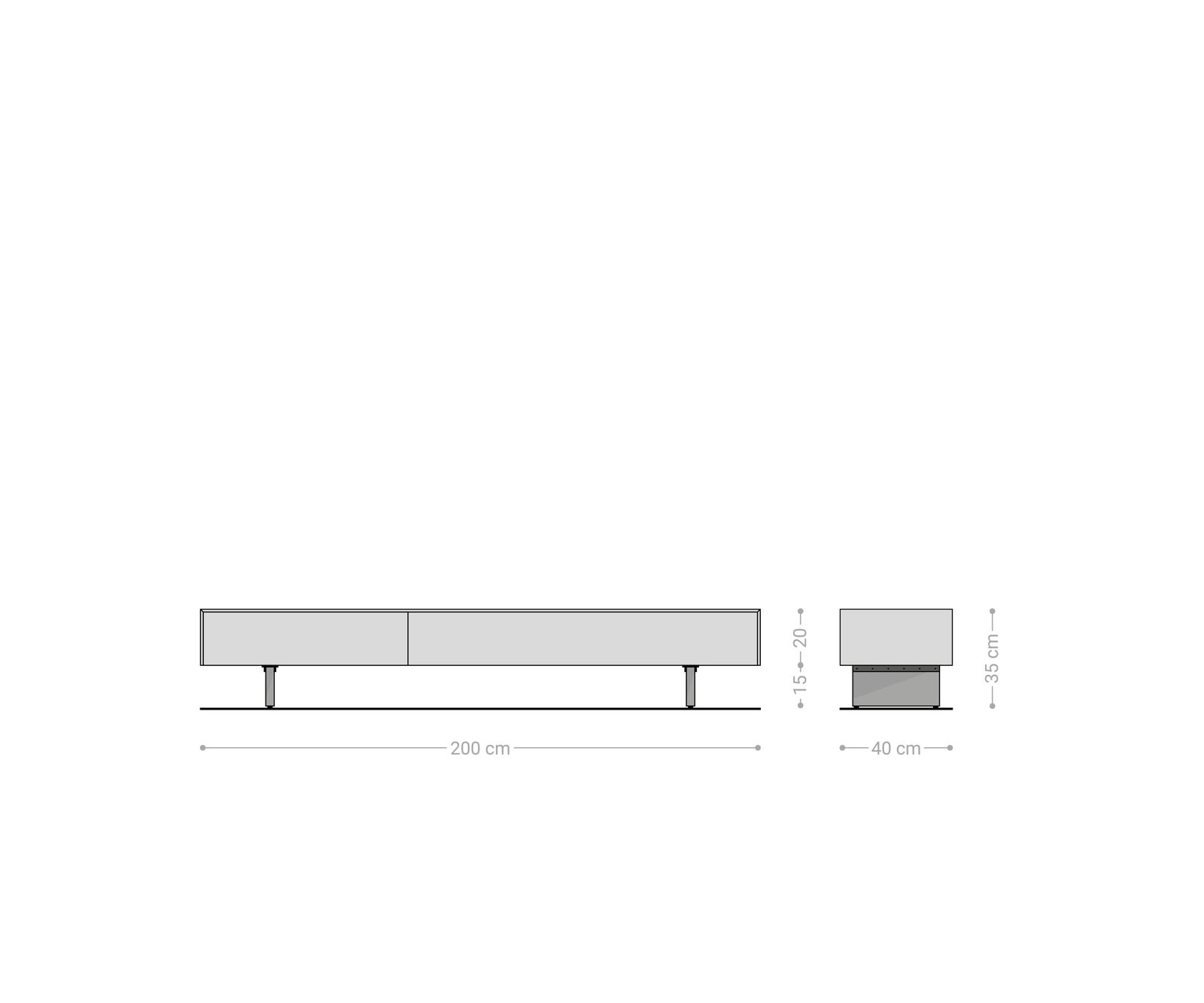 Lowboard Cuor 200 cm Keramik Beton Grau 1 Klappe 1 Schubfach Fuß Schwebeoptik Acrylglas 8