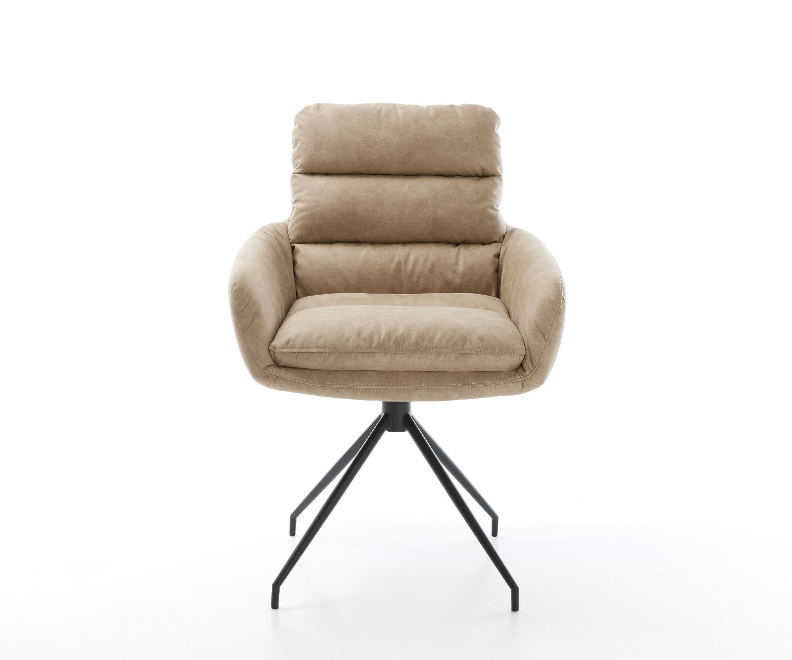 Esszimmerstuhl Abelia-Flex mit Armlehnen Mikrofaser Beige Vintage Kreuzgestell konisch Schwarz 1